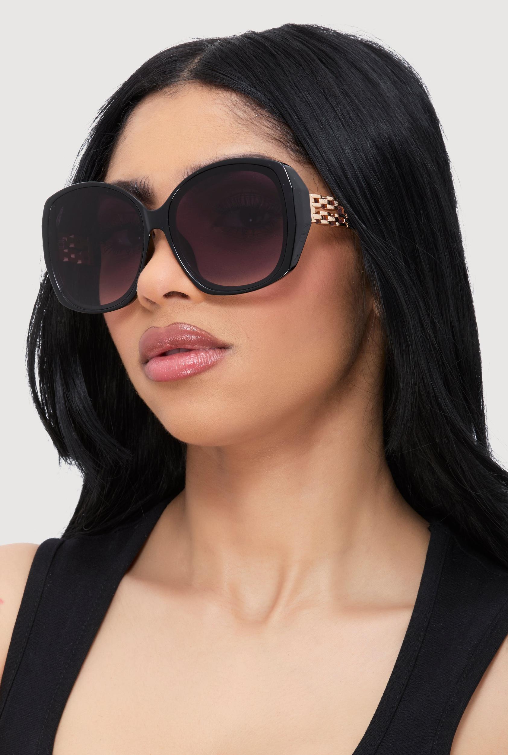 Oversized Ombre Lens Metallic Temple Sunglasses Female Product Image