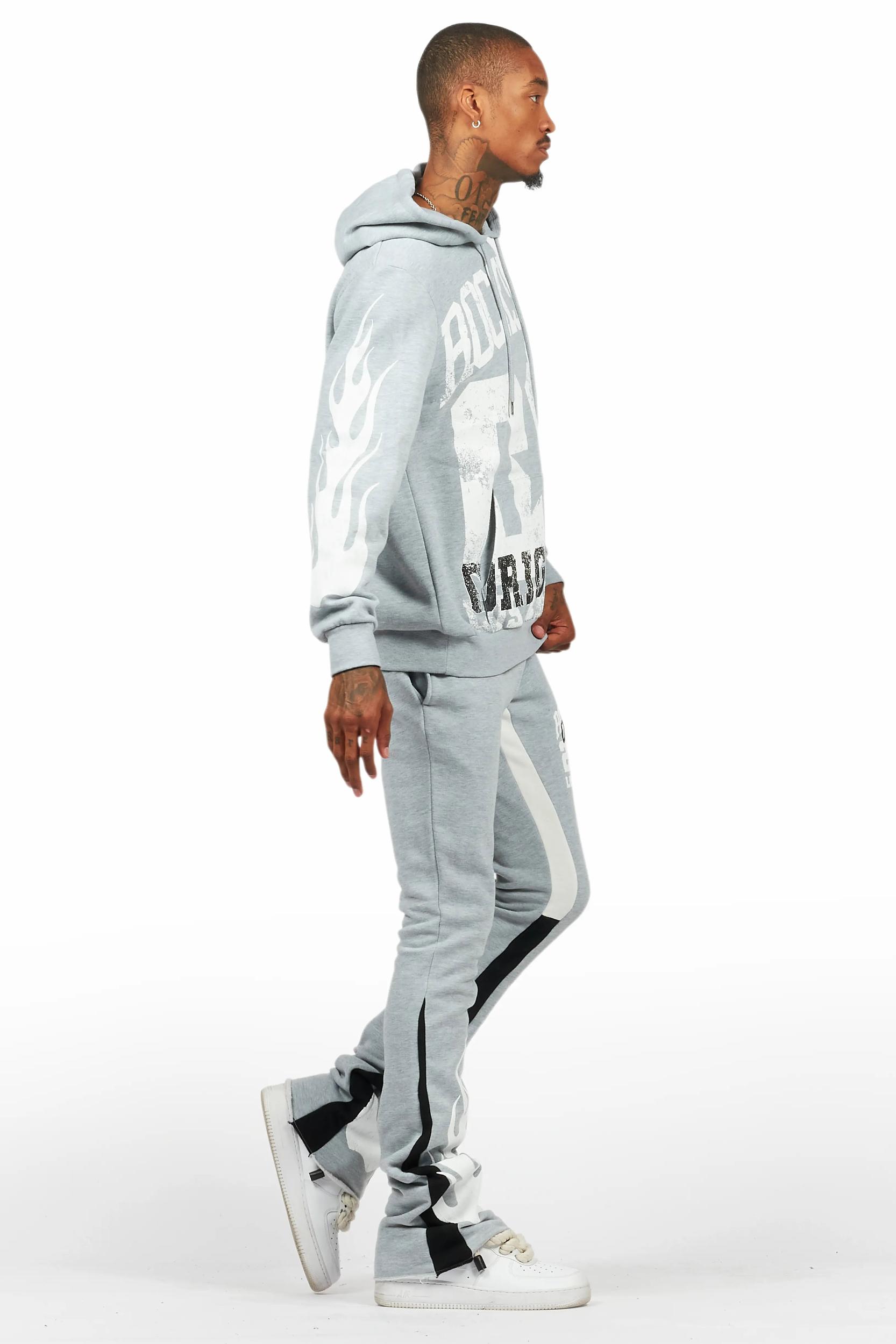 Edel Grey/White Hoodie/Stacked Flare Pant Set Male Product Image