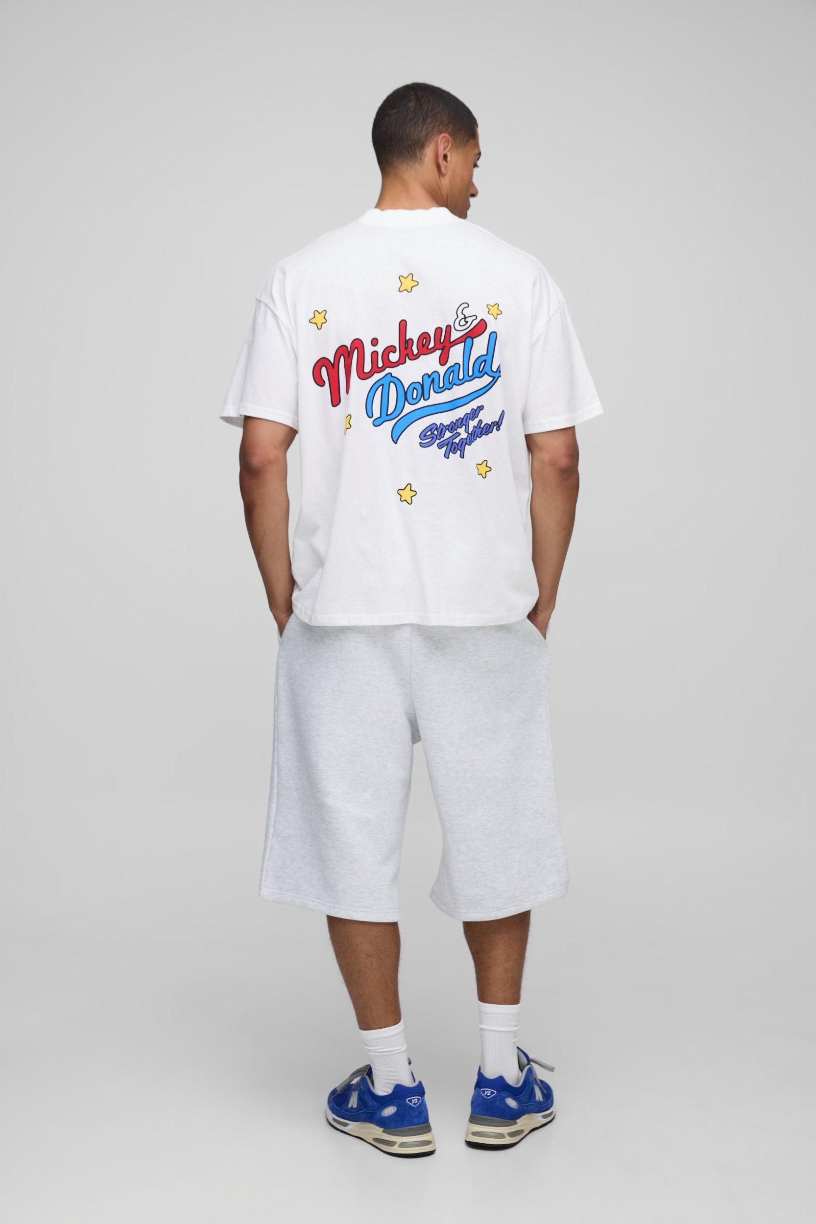 White Oversized Extended Neck Disney Mickey Mouse License T-Shirt | boohooMAN USA Product Image