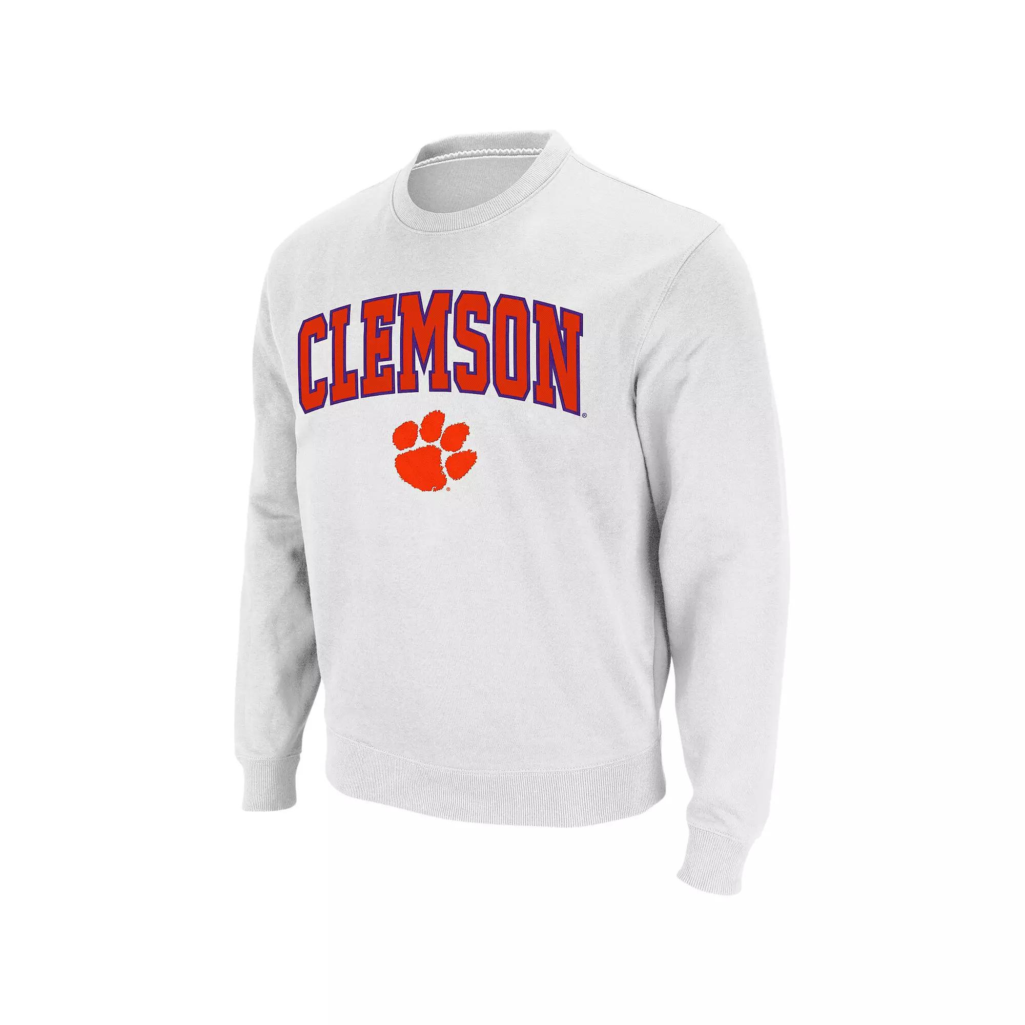Men's Colosseum White Clemson Tigers Arch & Logo Crew Neck Sweatshirt,  Product Image