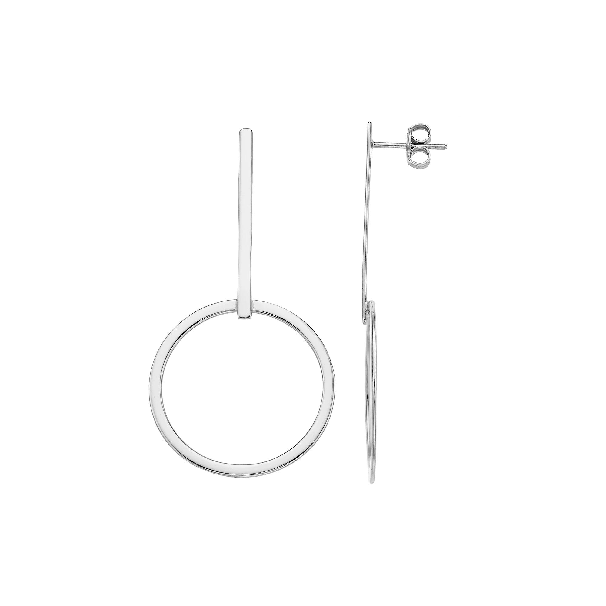 Sterling Silver Bar Hoop Drop Earrings, Women's Product Image