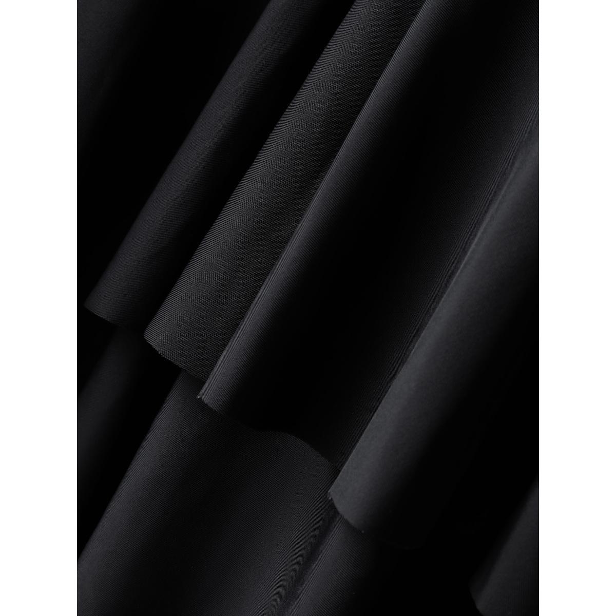 Plus Size V Neck Tiered Ruffles Contrast Webbing Swim Top Women's Swimwear Black Beach Patchwork High stretch Bodycon Overlap Collar Curve Swim Tops BloomChic 22-24/3X Product Image