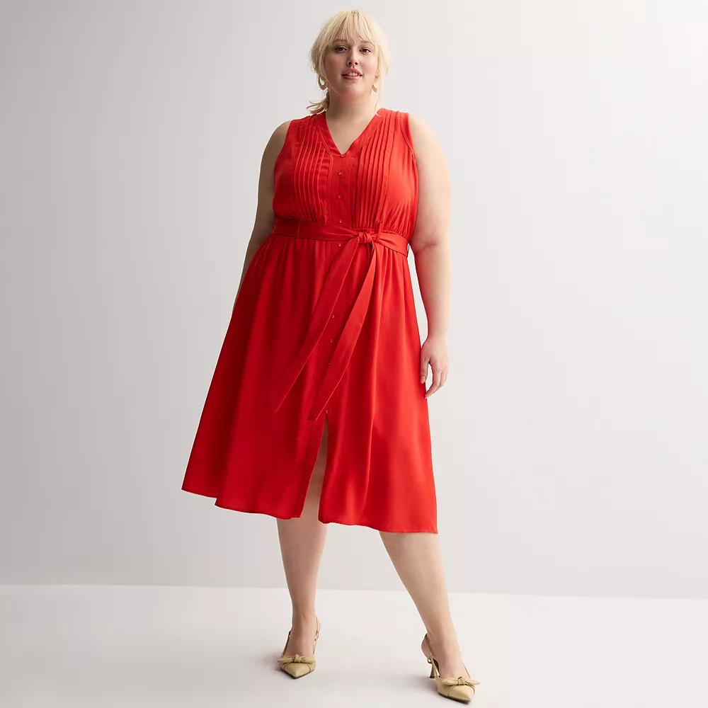 Plus Size Nine West Pintuck Sleeveless Midi Dress, Women's, Size: 5XL, Raleigh Red Product Image