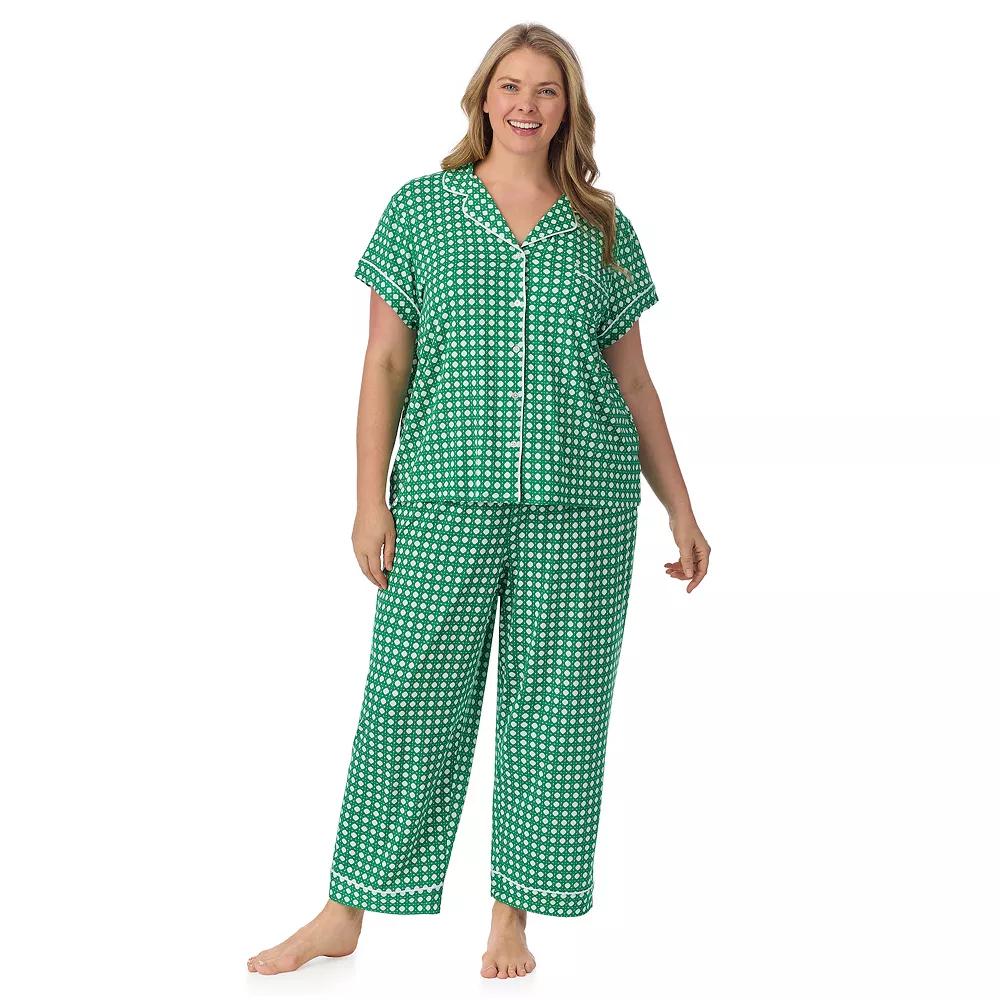 Plus Size Draper James 2-Piece Printed Cozy Short Sleeve Notch Collar Pajama Top & Pajama Pants Set, Women's, Size: 2XL, Spring Green Wicker Product Image