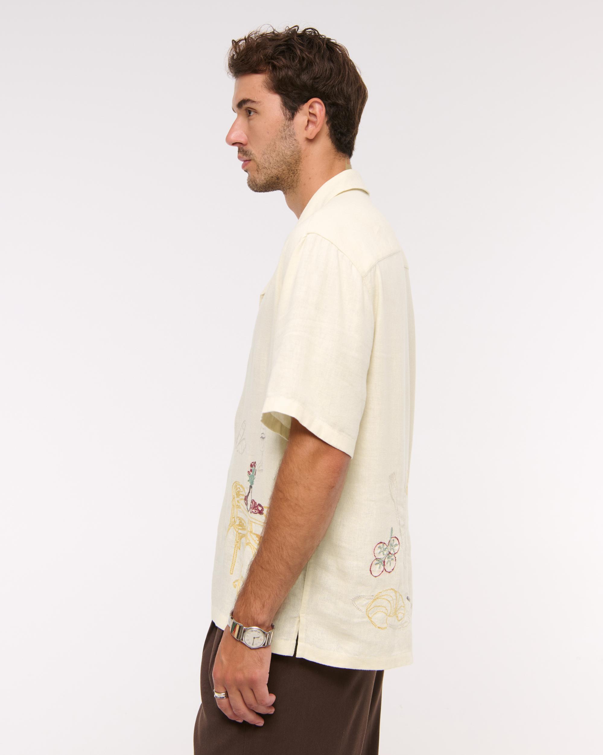 Camp Collar Cropped Summer Linen-Blend Shirt Product Image