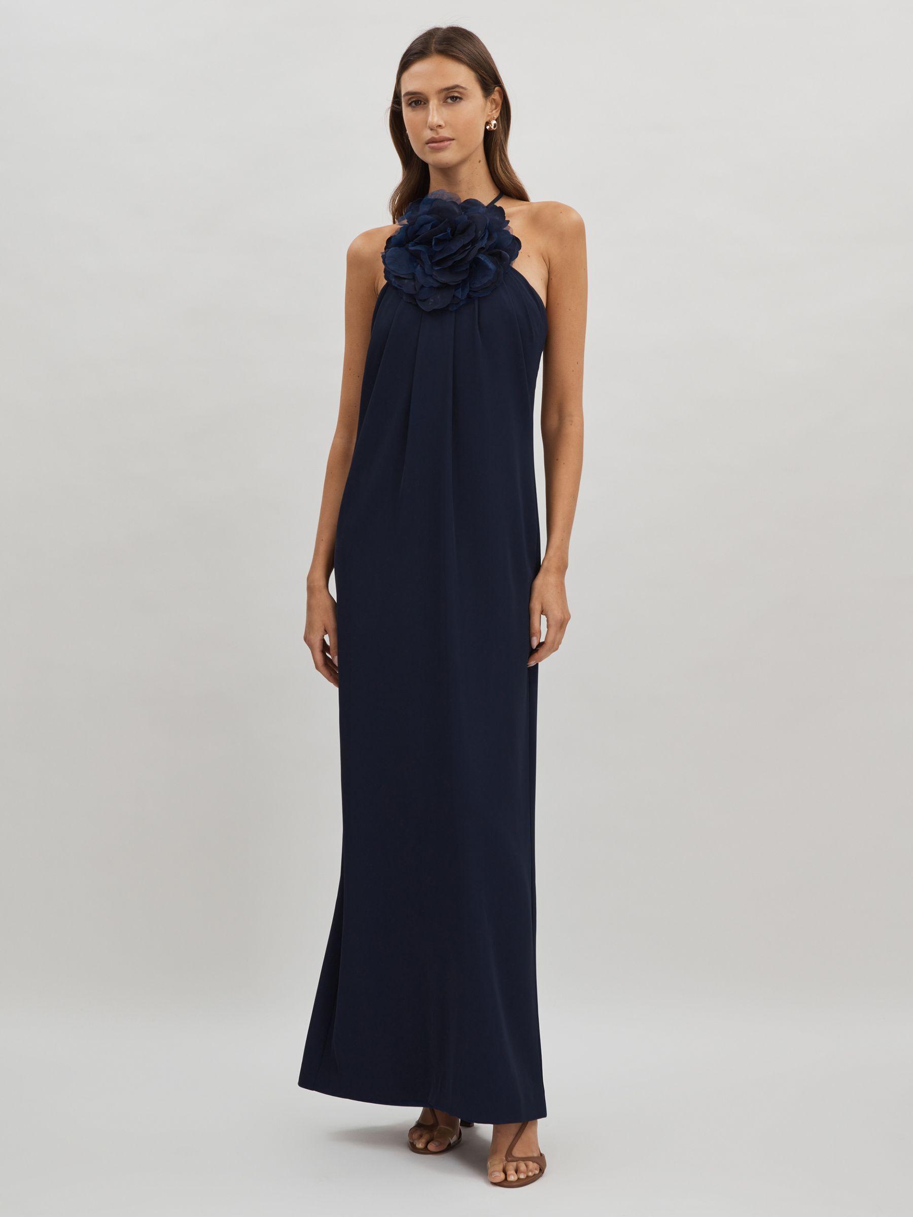Halston Rosette Maxi Dress in Navy Product Image