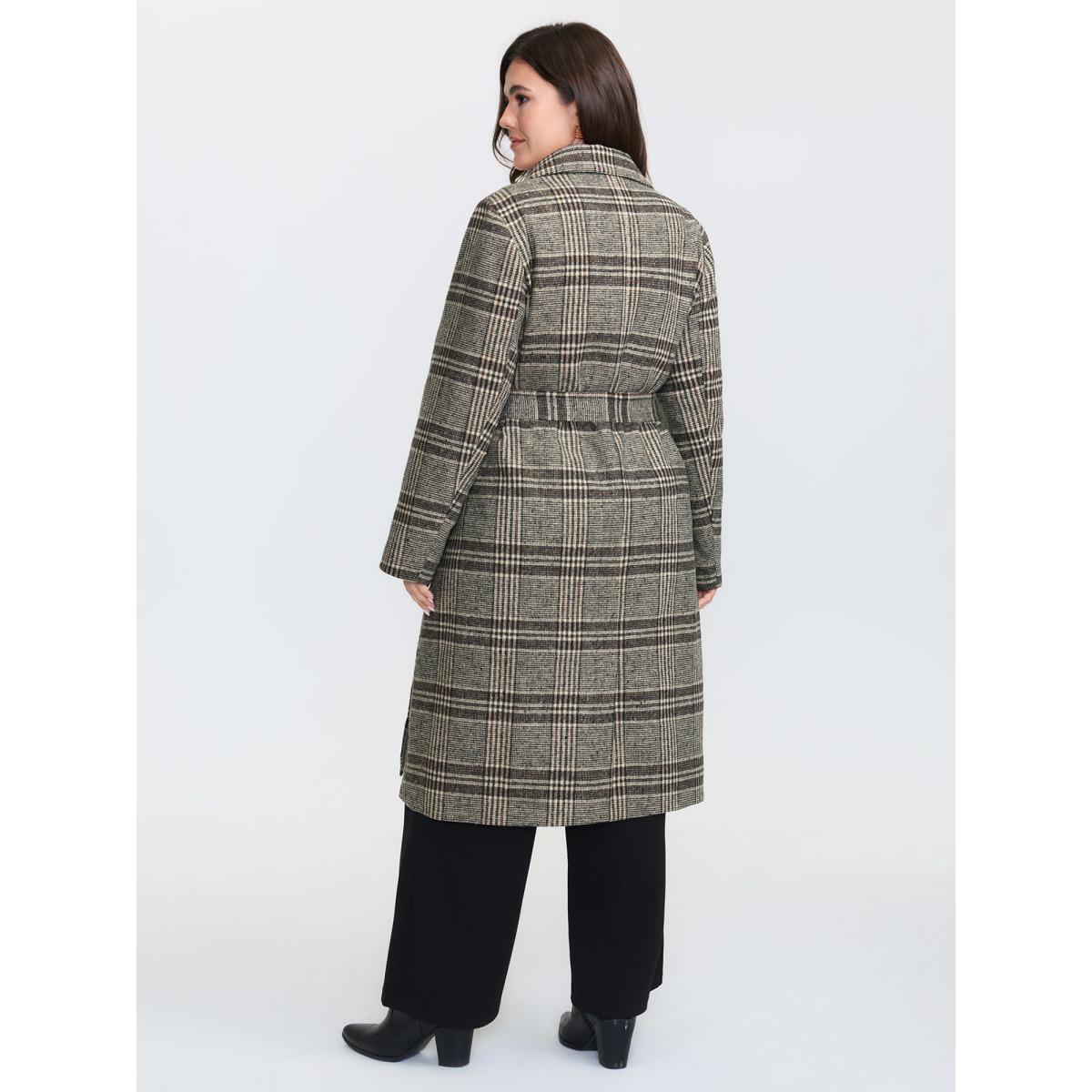Plus Size Plaid Belted Waist-Defining Coat Women Yellowishbrown Retro Ladies Elegant Winter Coats BloomChic 22-24/3X Product Image