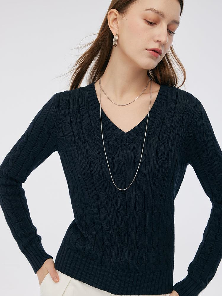 100% Cotton Cable Knit Women Sweater Product Image