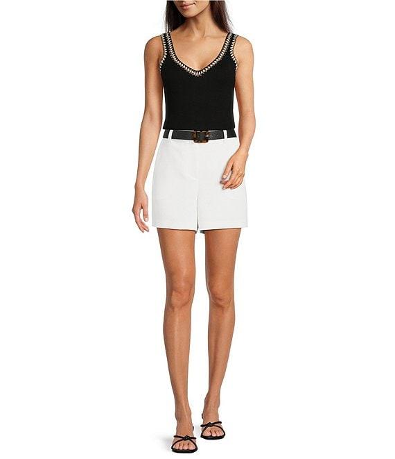 Gibson & Latimer Ribbed Knit Crochet V-Neck Sleeveless Tank Top Product Image