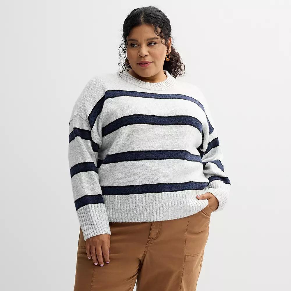 Plus Size Sonoma Goods For Life® Classic Sweater, Women's, Size: 3XL, Dark Grey Stripe Product Image