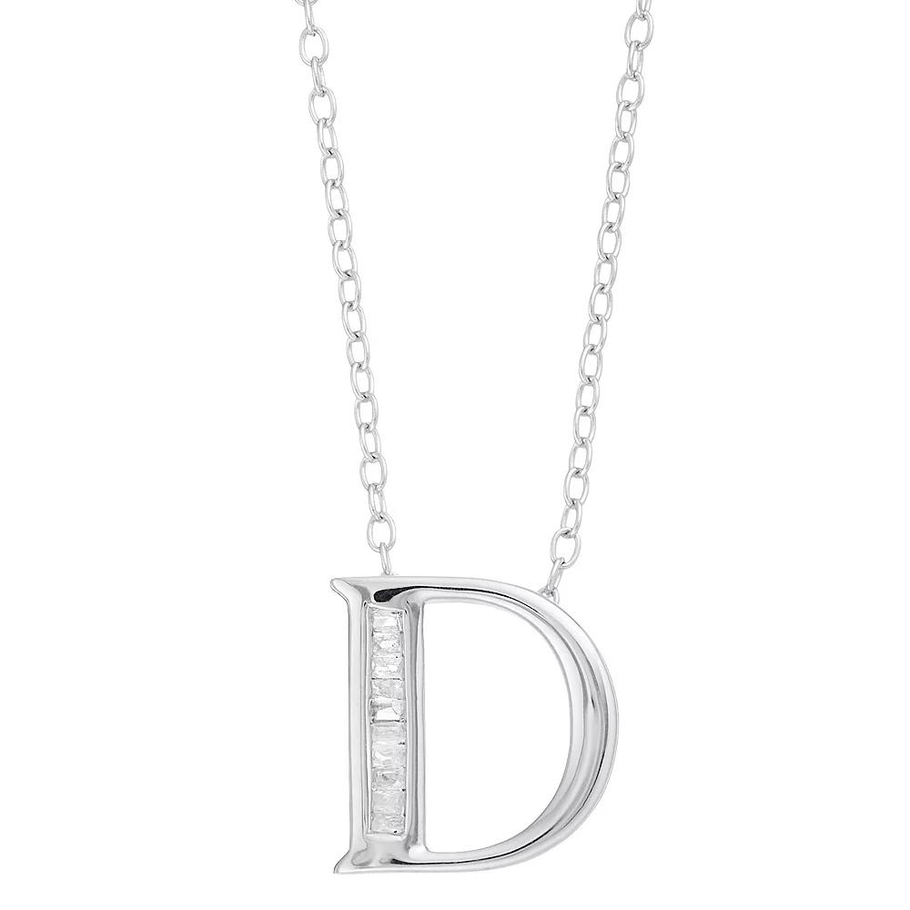 Sterling Silver Baguette Diamond Initial Pendant Necklace, Women's,  Product Image
