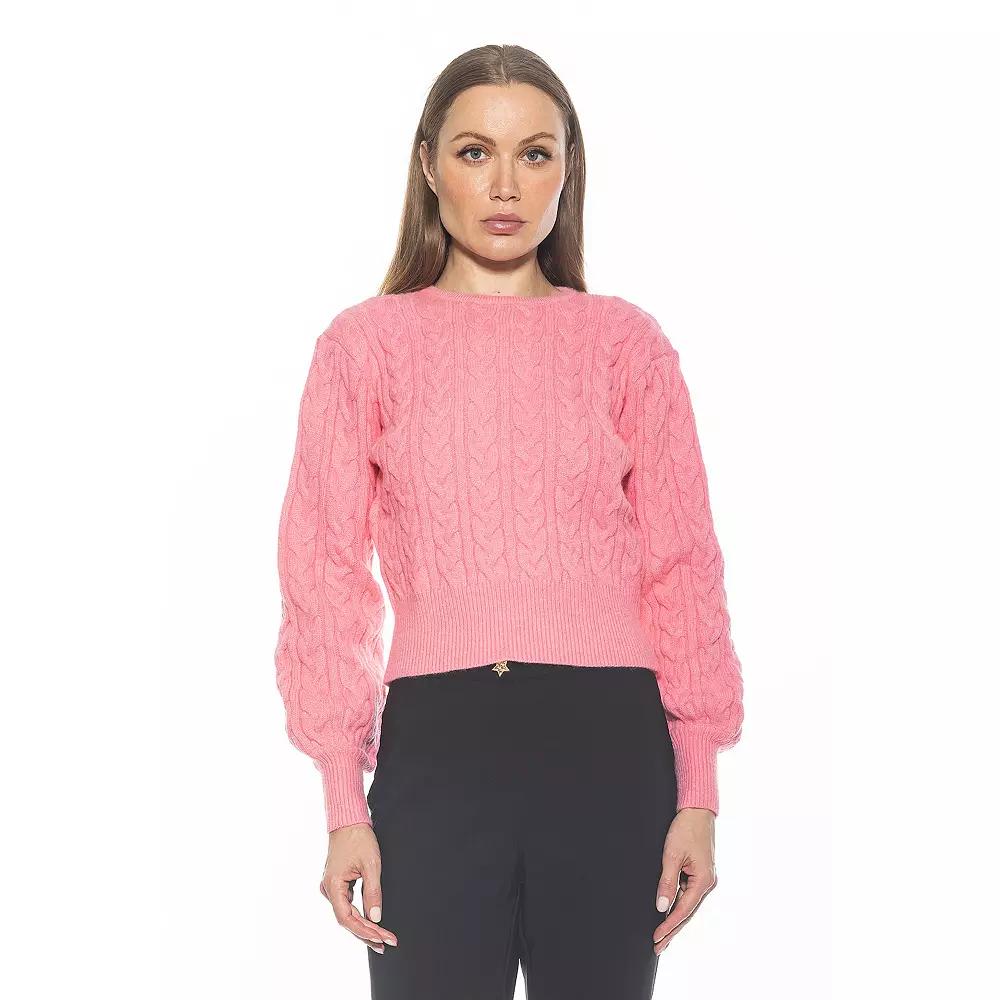 Women's ALEXIA ADMOR Berli Crewneck Bubble Sleeve Cable Knit Sweater,  Product Image