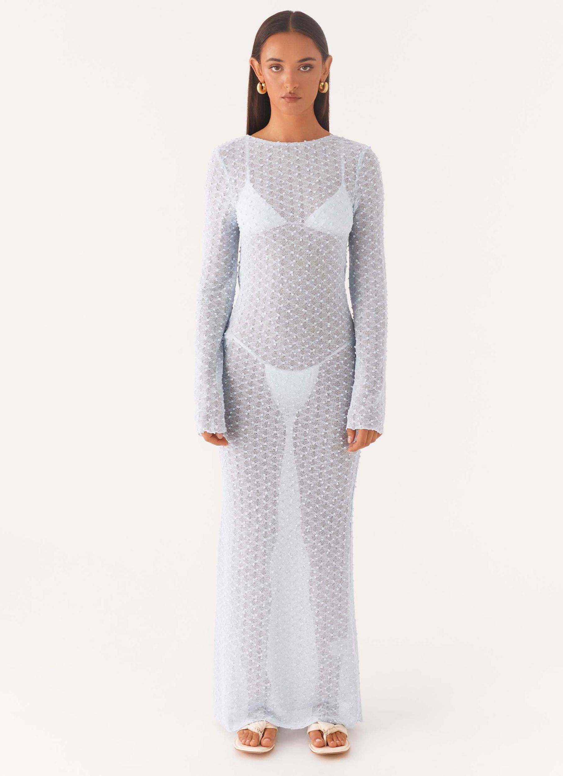 Flirty Knitted Maxi Dress - Blue Product Image