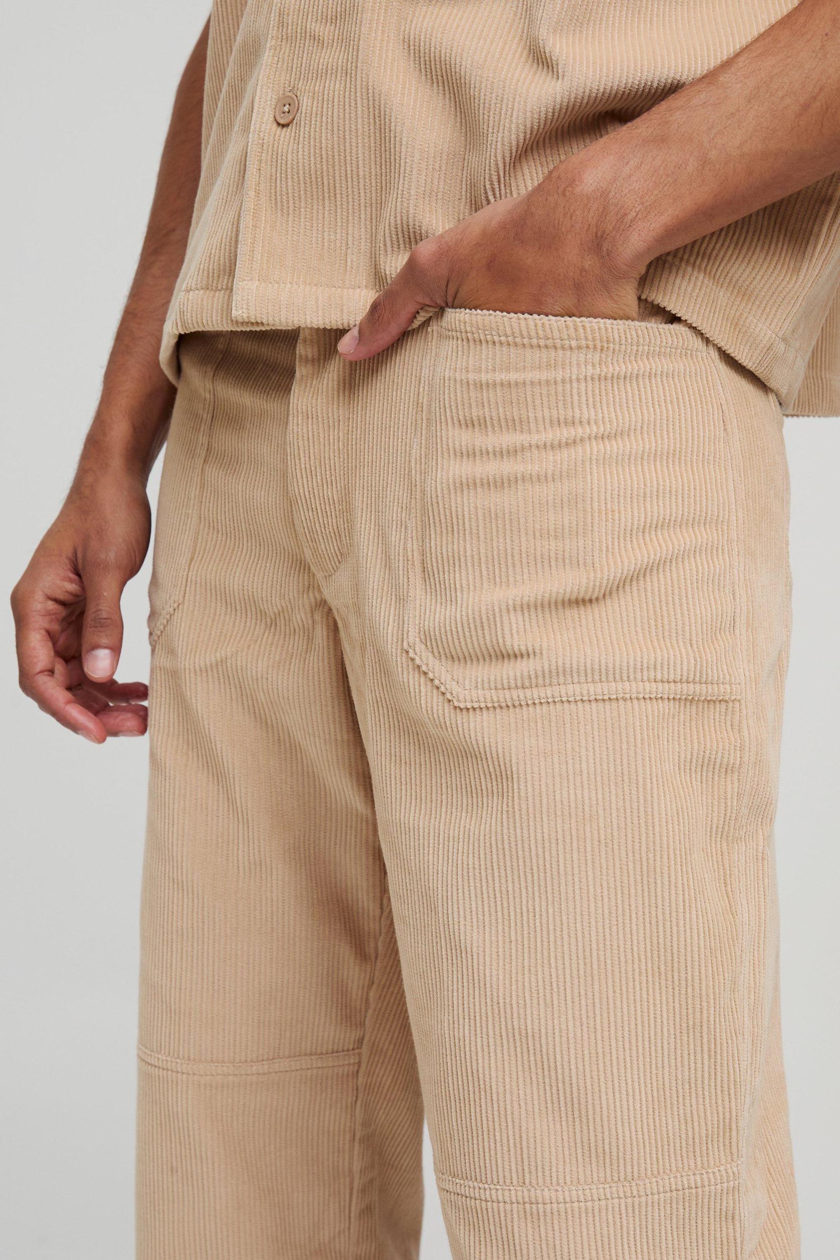 Straight Acid Wash Corduroy Panel Pants | boohooMAN USA Product Image