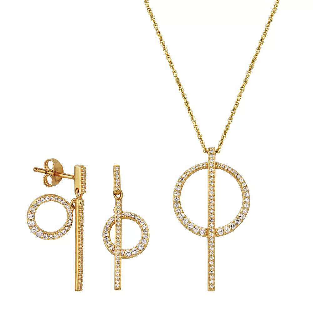 18k Gold Over Silver Lab-Created White Sapphire Lariat Necklace and Drop Earrings Set, Women's, Size: 18", Gold Tone Product Image