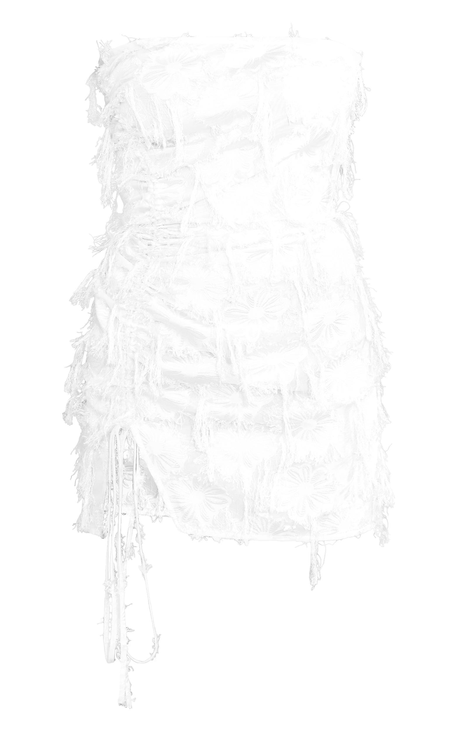 Cream Eyelash Detail Satin Bandeau Ruched Mini Dress Product Image