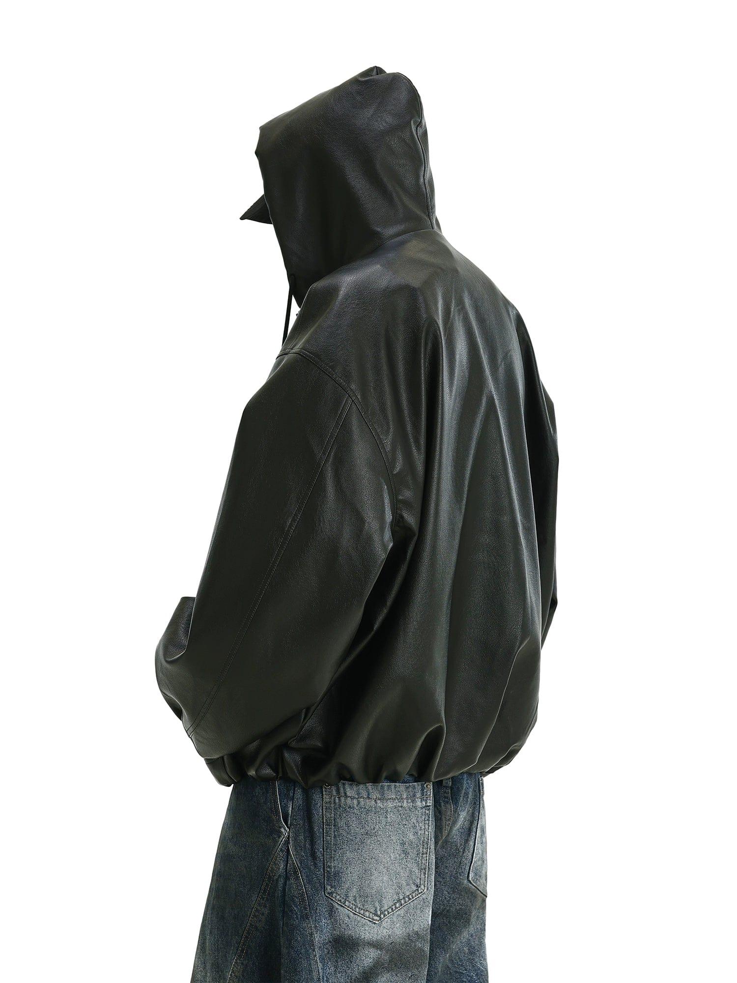 RT No. 11623 BLACK HOODED PULL LEATHER JK Product Image