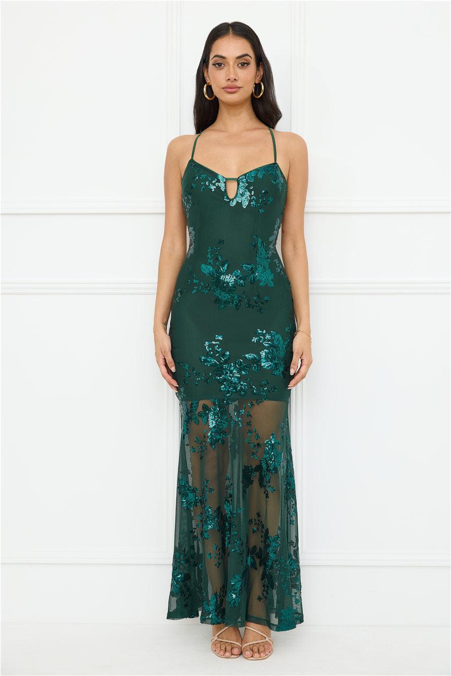 Emerald Serendipity Sequin Maxi Dress Green Product Image