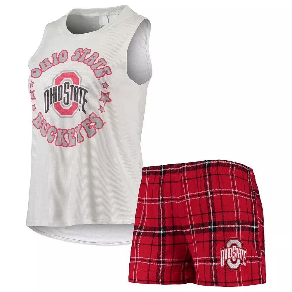 Women's Concepts Sport Scarlet/White Ohio State Buckeyes Ultimate Flannel Tank Top & Shorts Sleep Set, Size: Medium, Red Product Image
