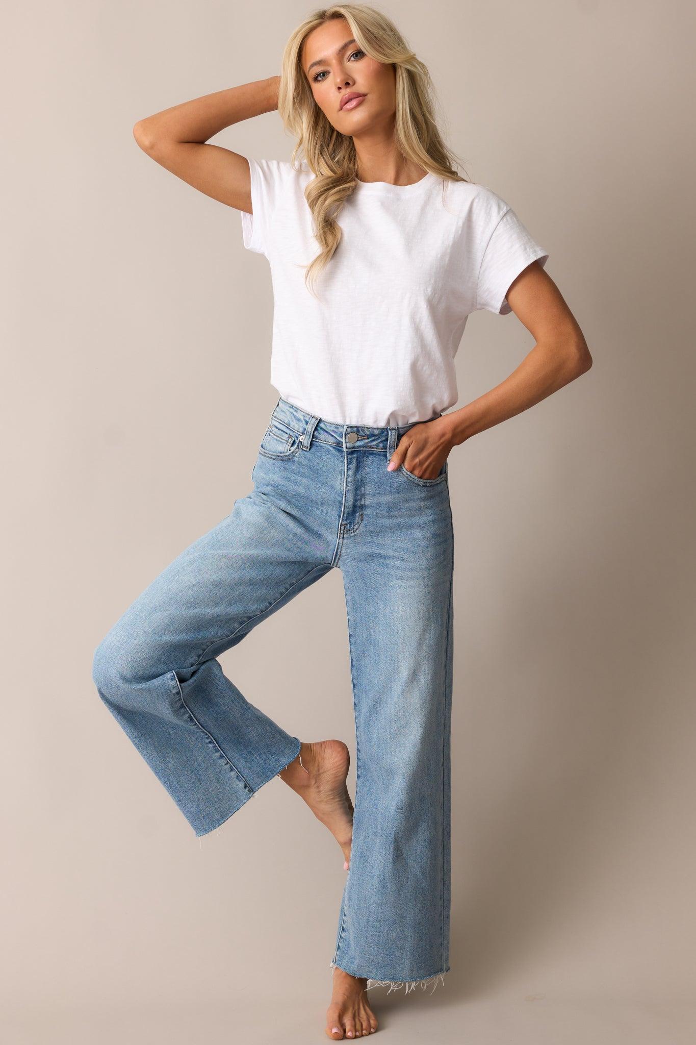 Already On It Light Wash Wide Leg Jeans Product Image