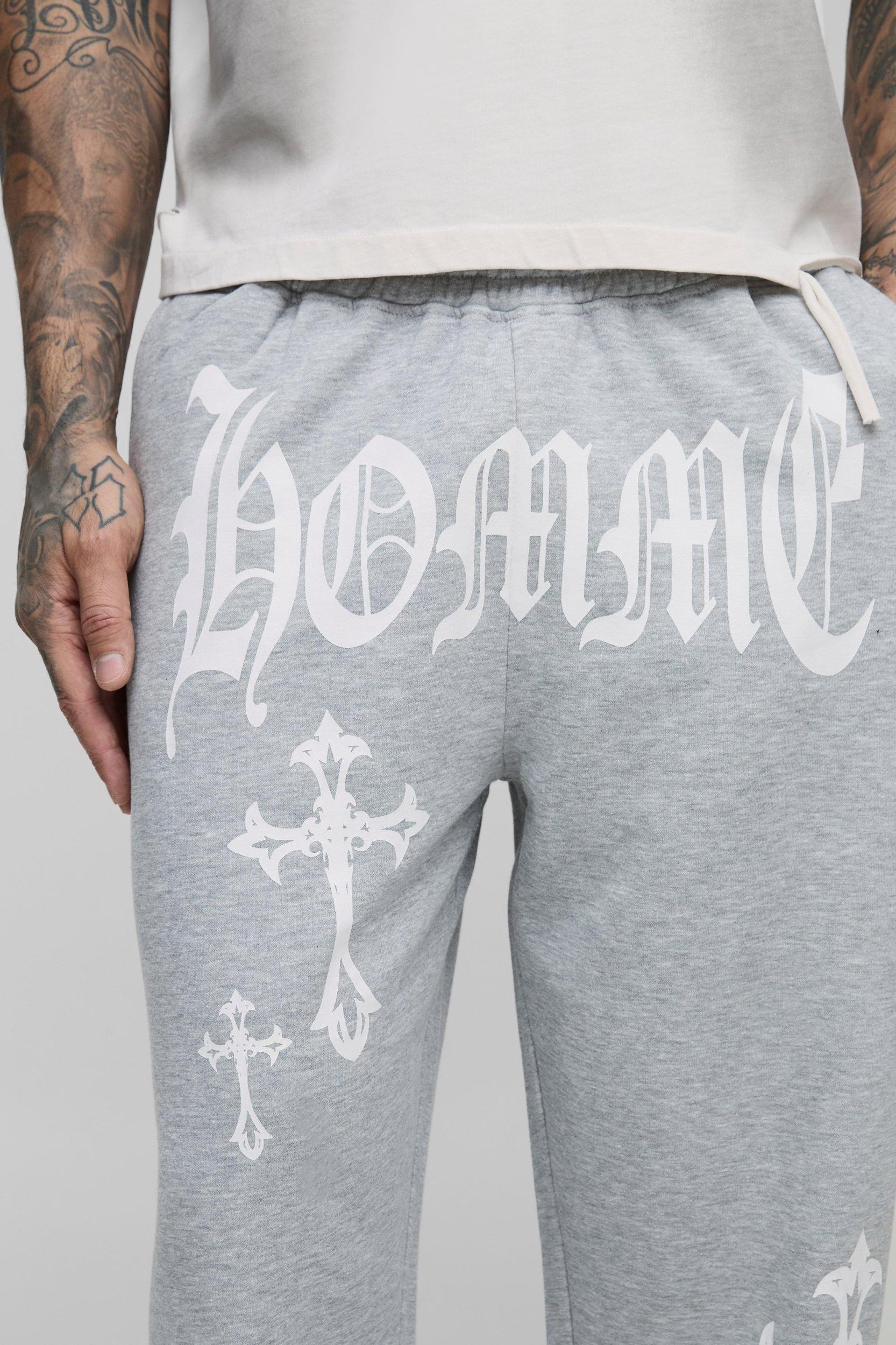 Tall Homme Cross Print Oversized Jogger | boohooMAN USA Product Image