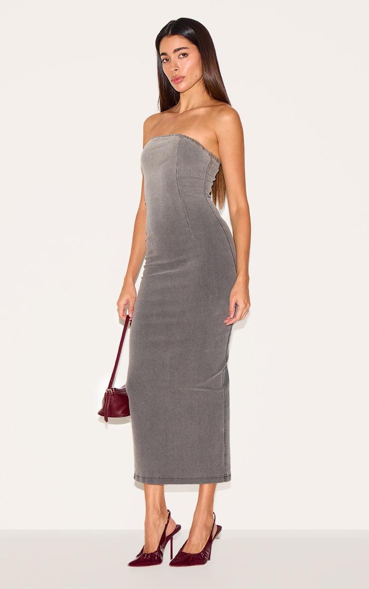 Grey Ombre Stretch Denim Strapless Midaxi Dress Product Image