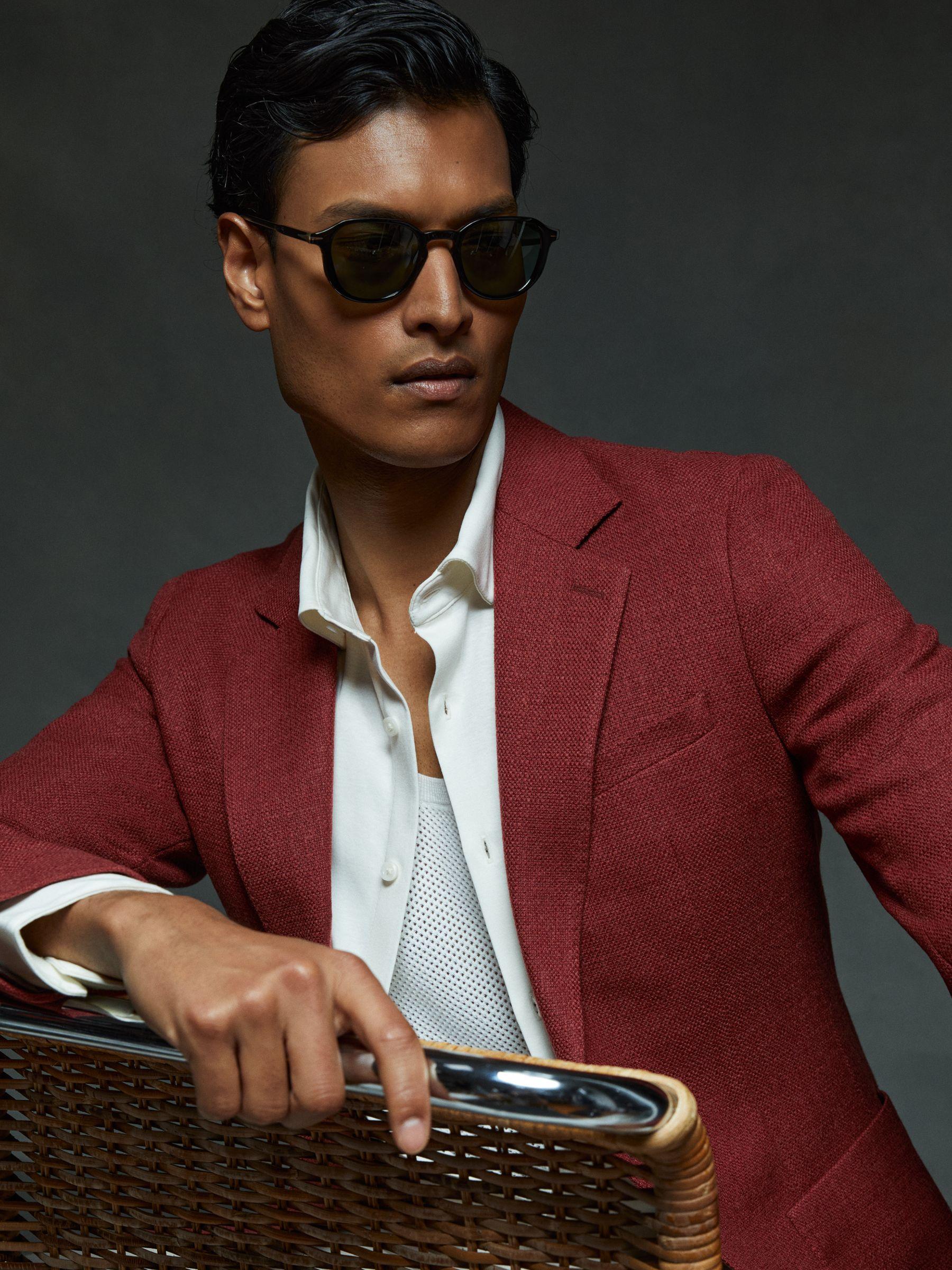 Single-Breasted Wool Blend Blazer Slim Fit in Rust Red Product Image