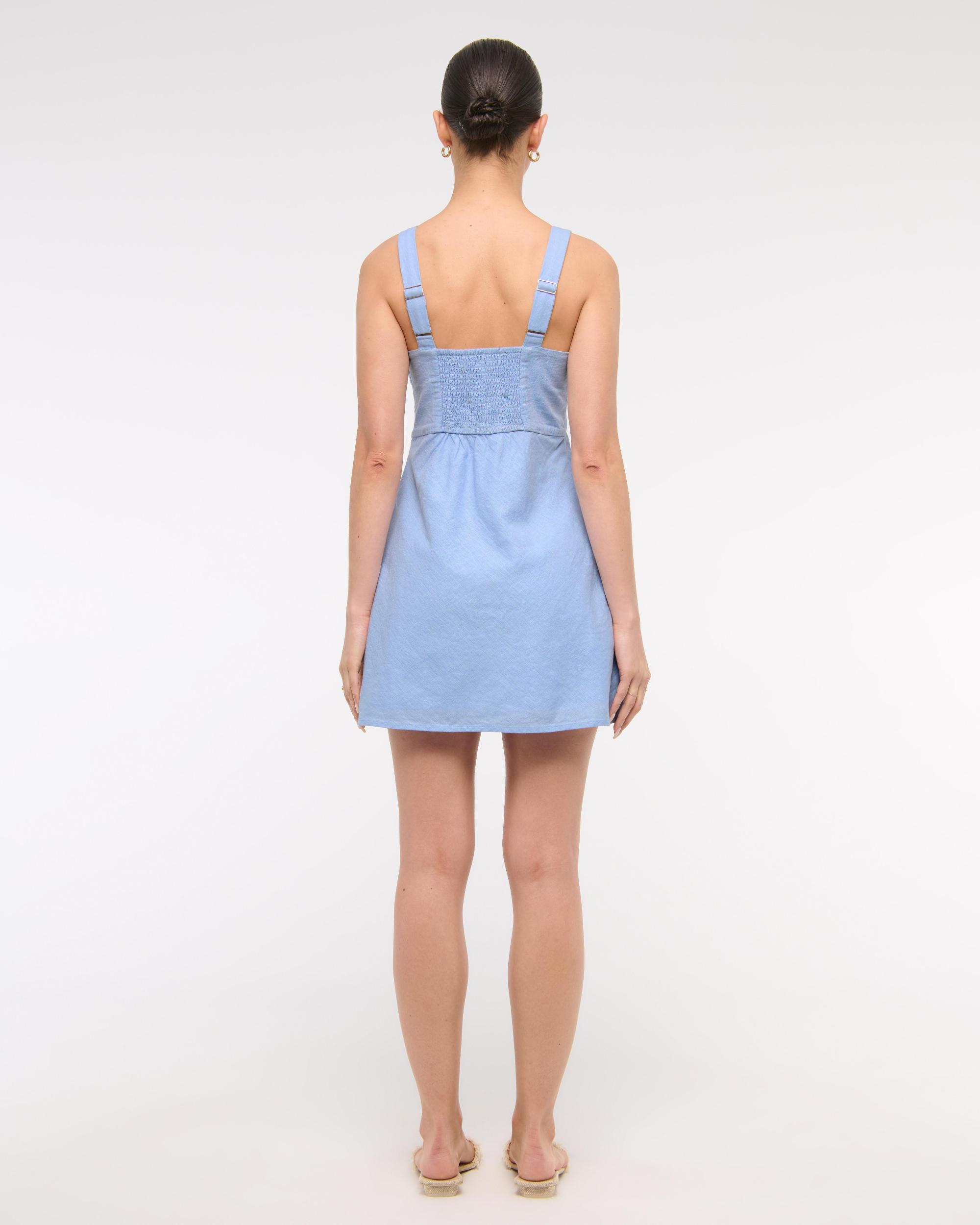 V-Neck Linen-Blend Mini Dress Product Image