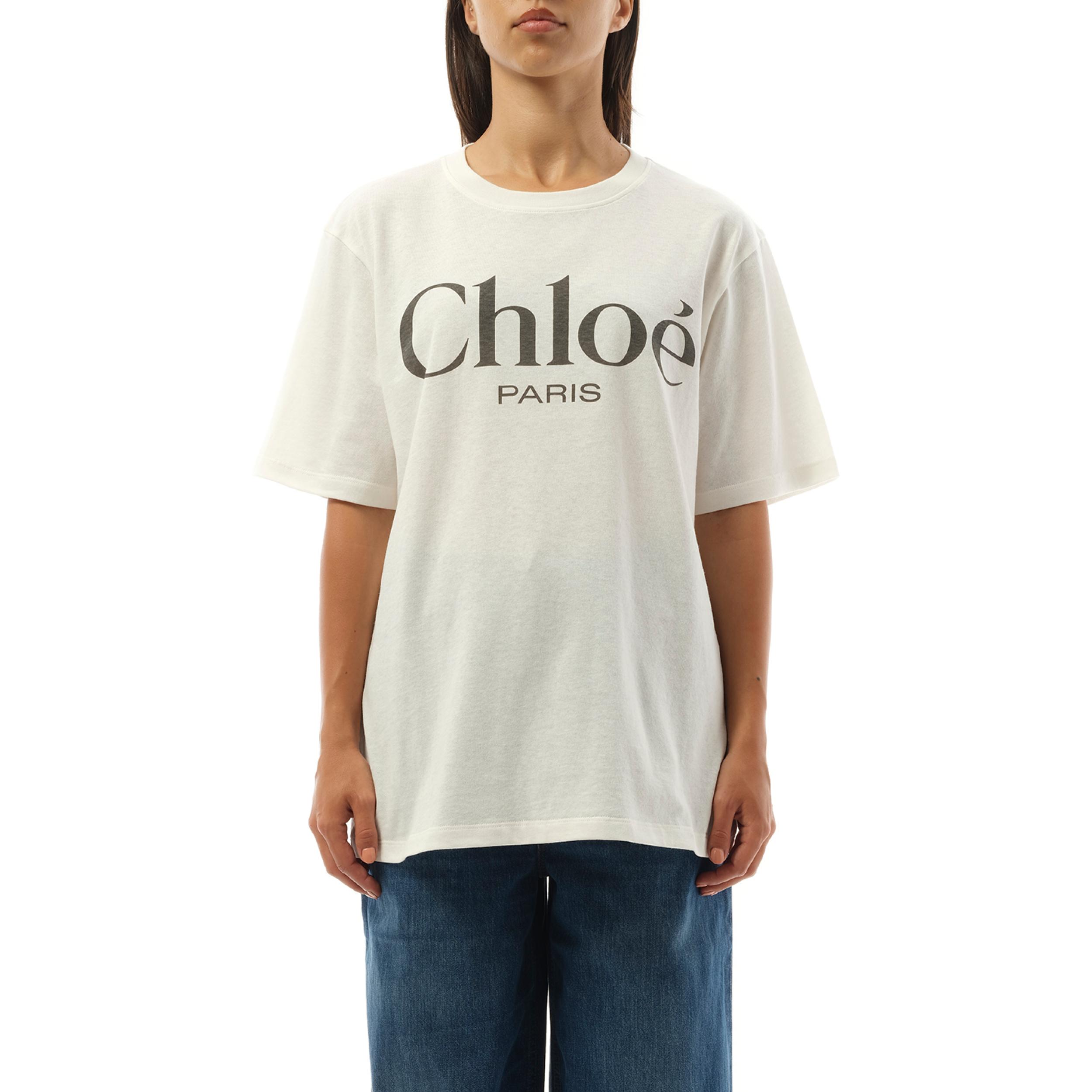 CHLOÉ White Crewneck T-shirt With Logo Print On The Front In Cotton Woman Product Image