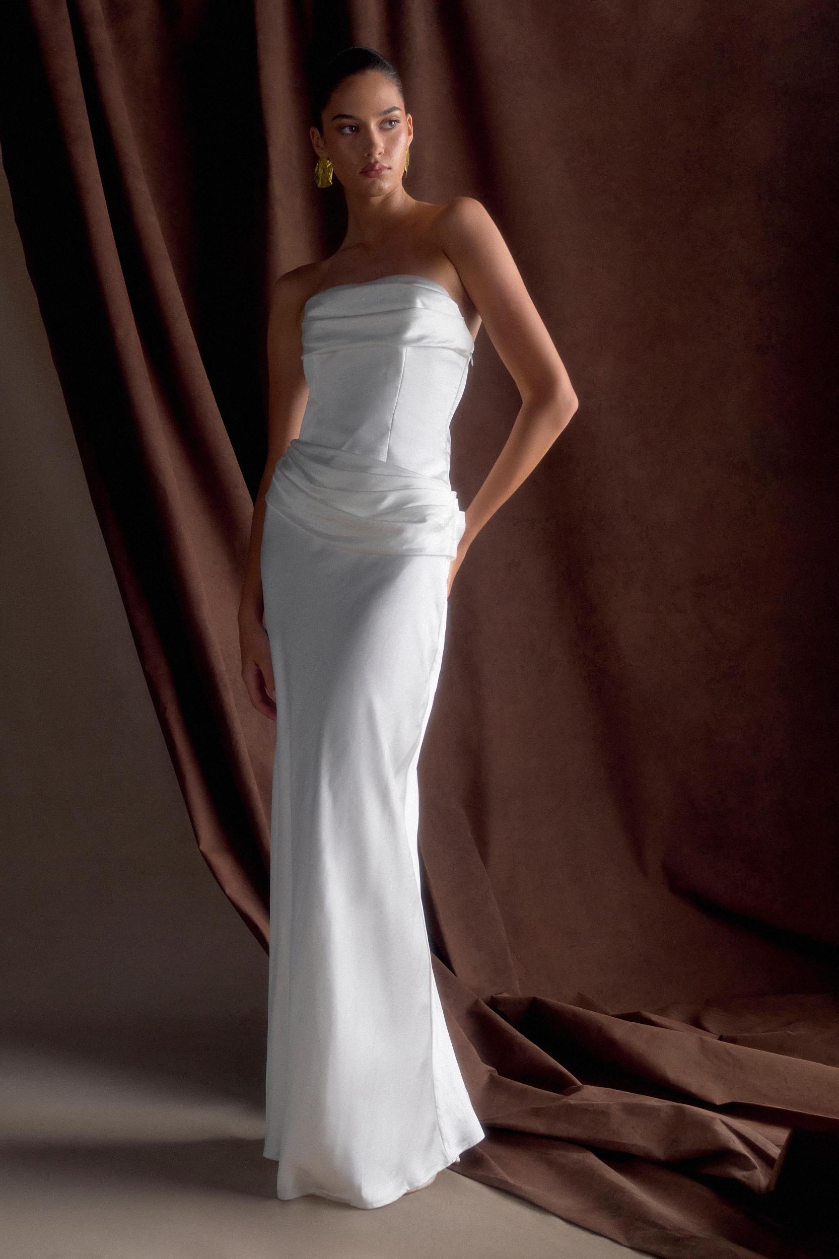 Jasmine Strapless Satin Maxi Dress - White Product Image