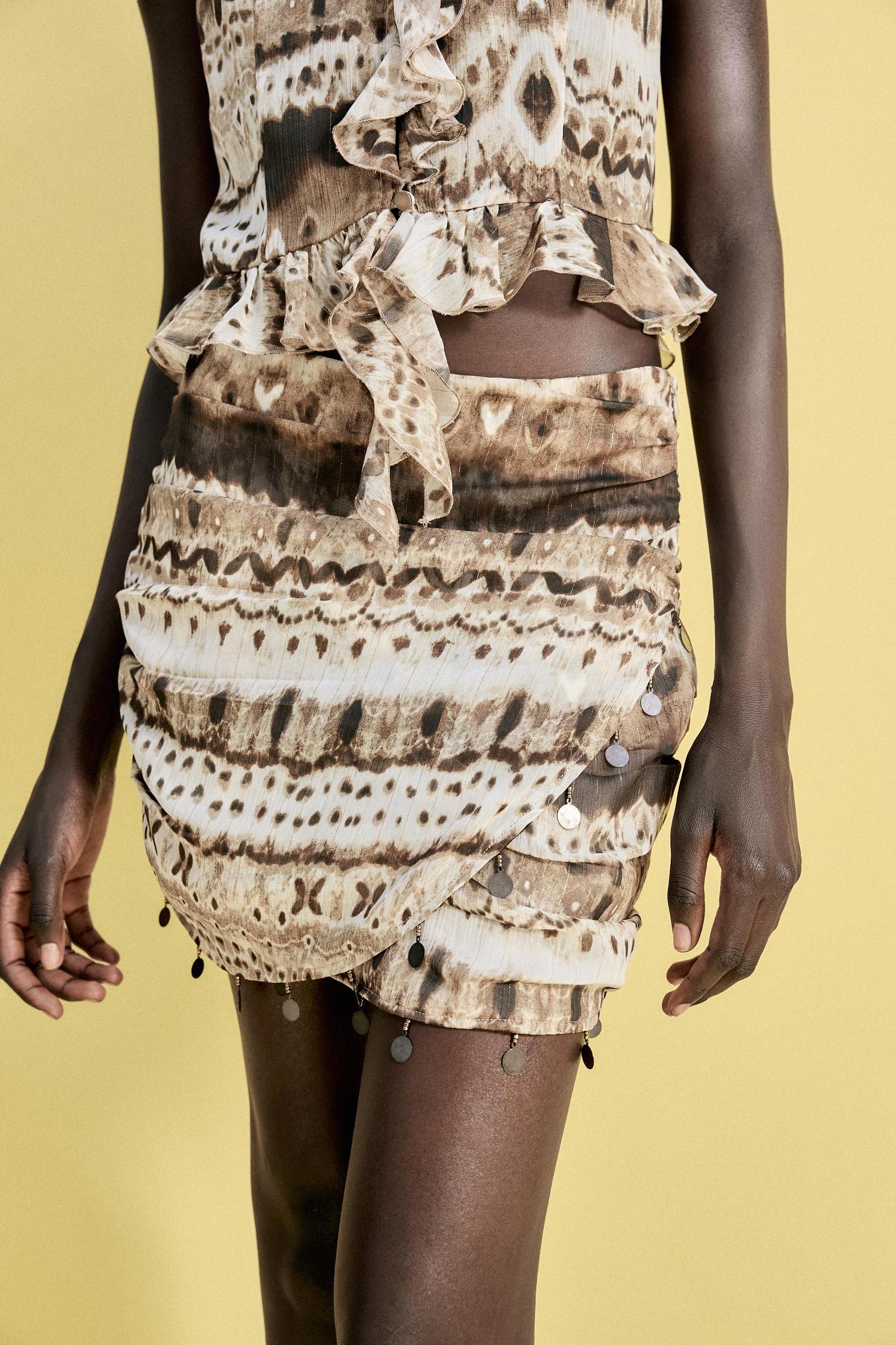 TIE-DYE BEADED MINI SKIRT Product Image