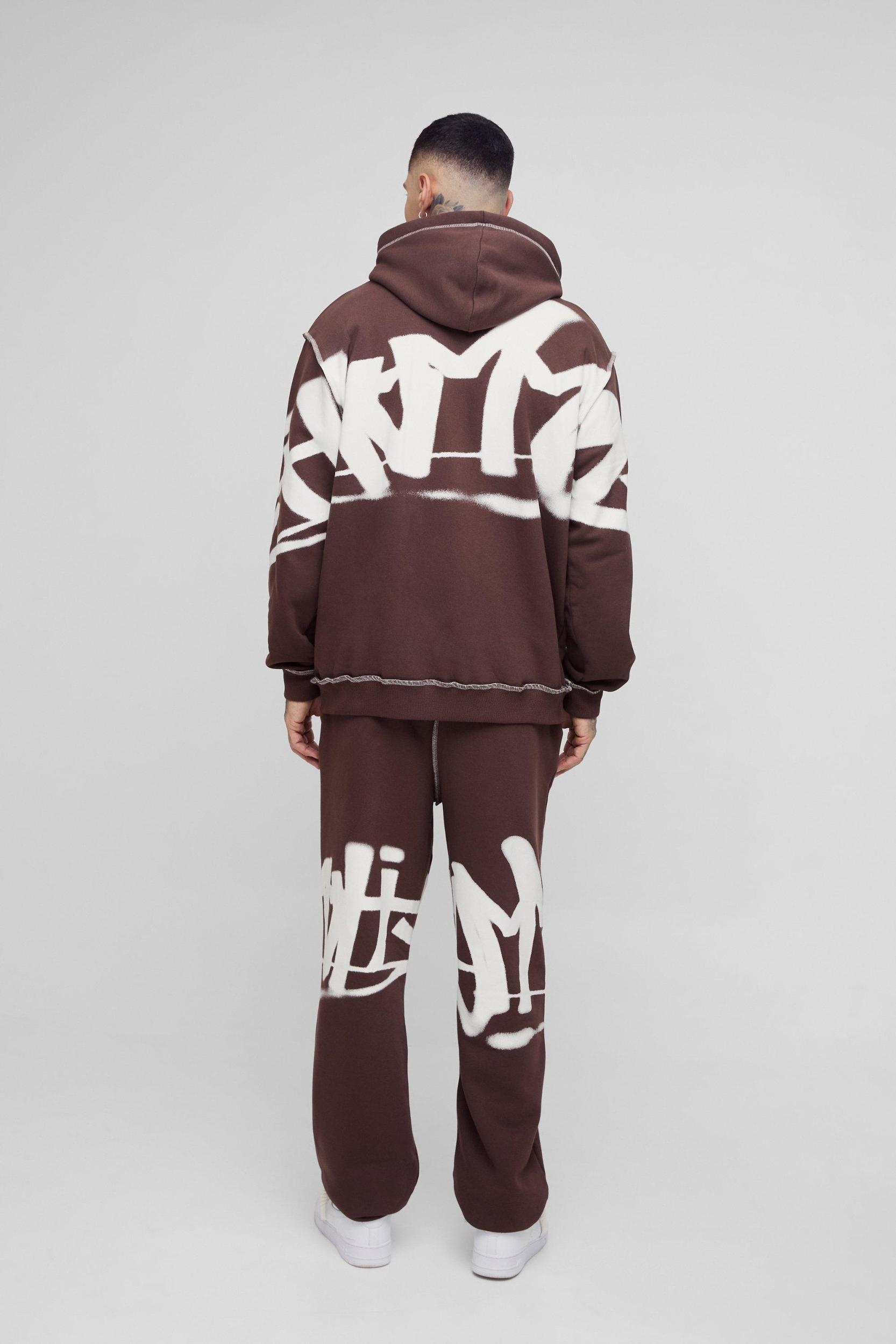 Tall Oversized Man Graffiti Rope Drawcord Hooded Tracksuit | boohooMAN USA Product Image