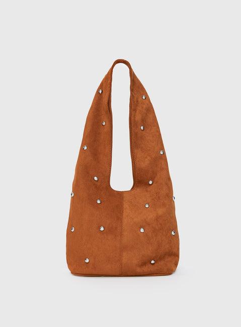 Stellah Studded Faux Suede Bag Brown Product Image