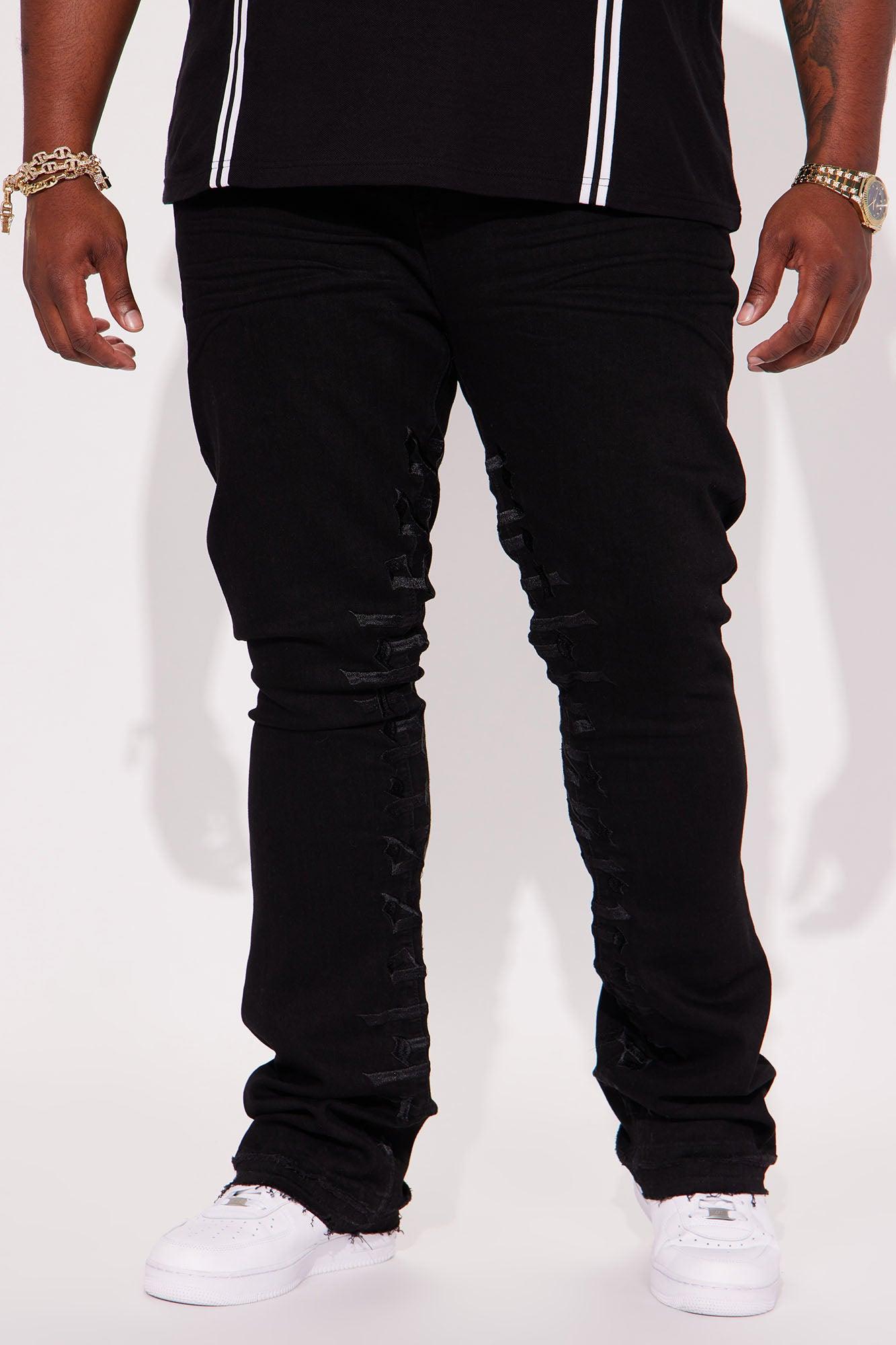Ruthless Embroidered Stacked Skinny Flare Jeans - Black Product Image