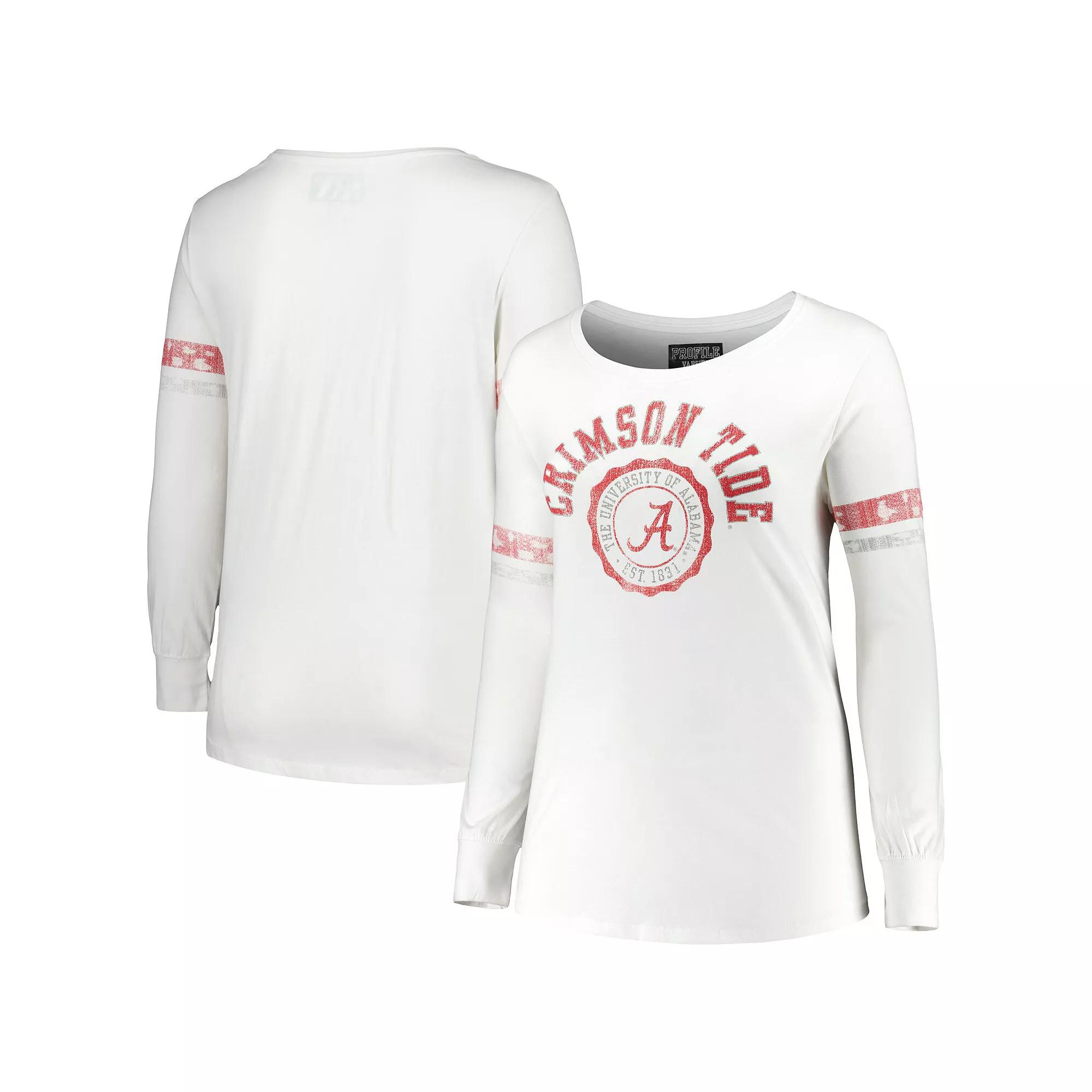 Women's White Alabama Crimson Tide Contrast Stripe Scoop Neck Long Sleeve T-Shirt, Size: 3XL Product Image