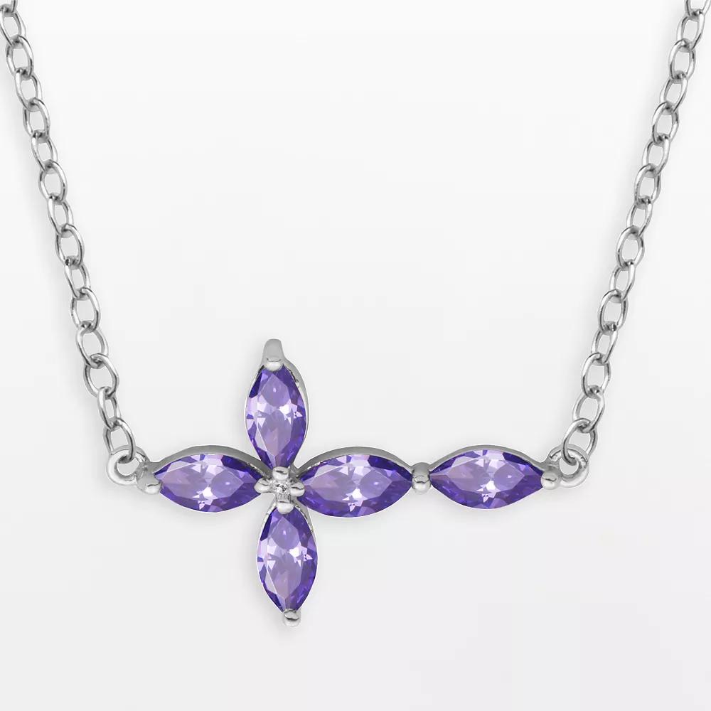 Silver-Plated African Amethyst Sideways Cross Necklace, Women's, Size: 18", Purple Product Image