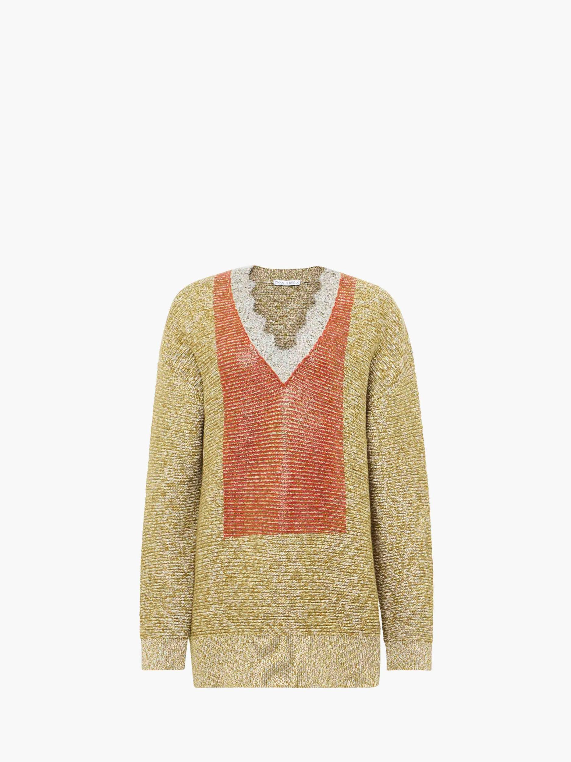 V-NECK LACE TRIM SWEATER Product Image