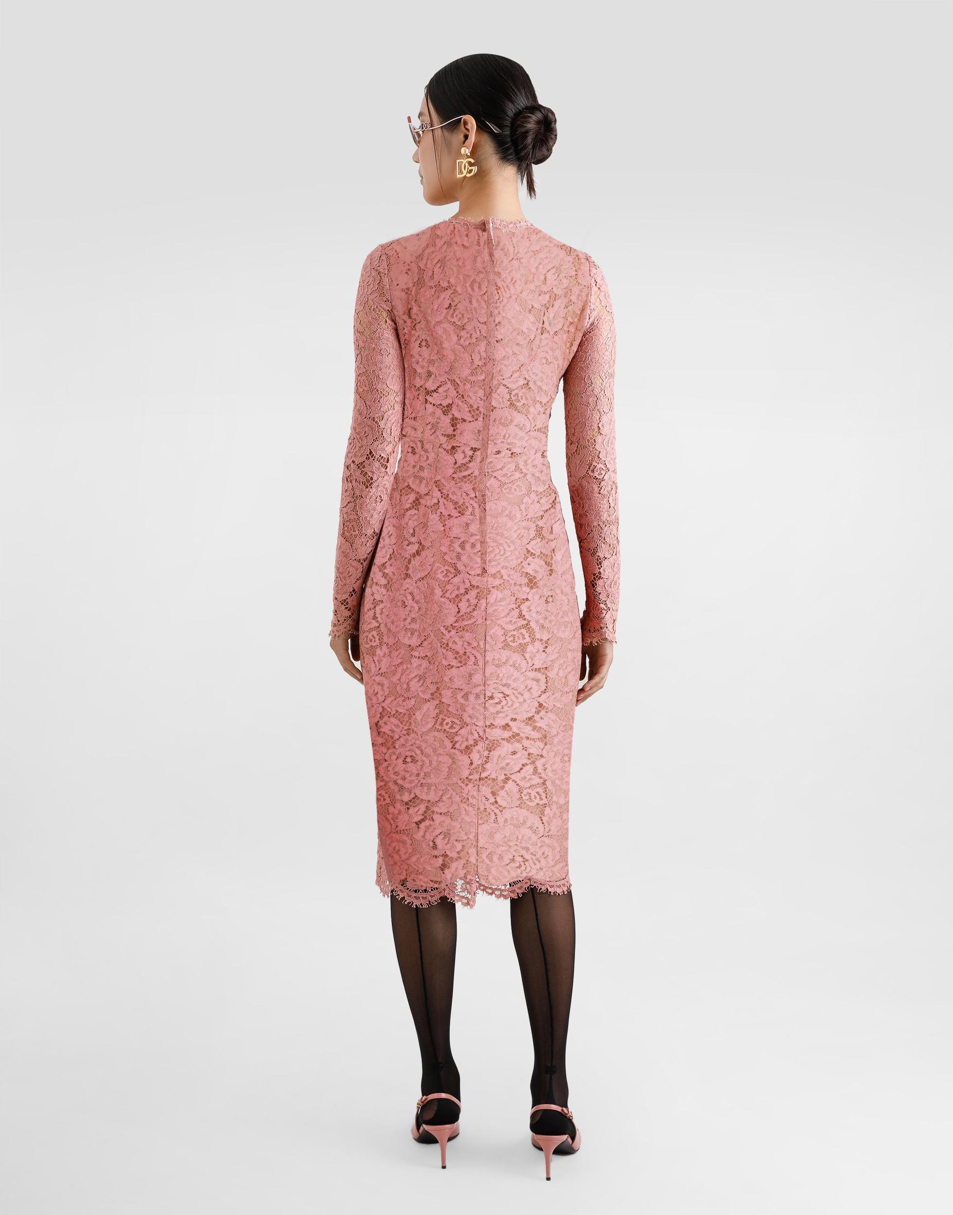 DOLCE & GABBANA Pink Lace Tube Longuette Dress Product Image