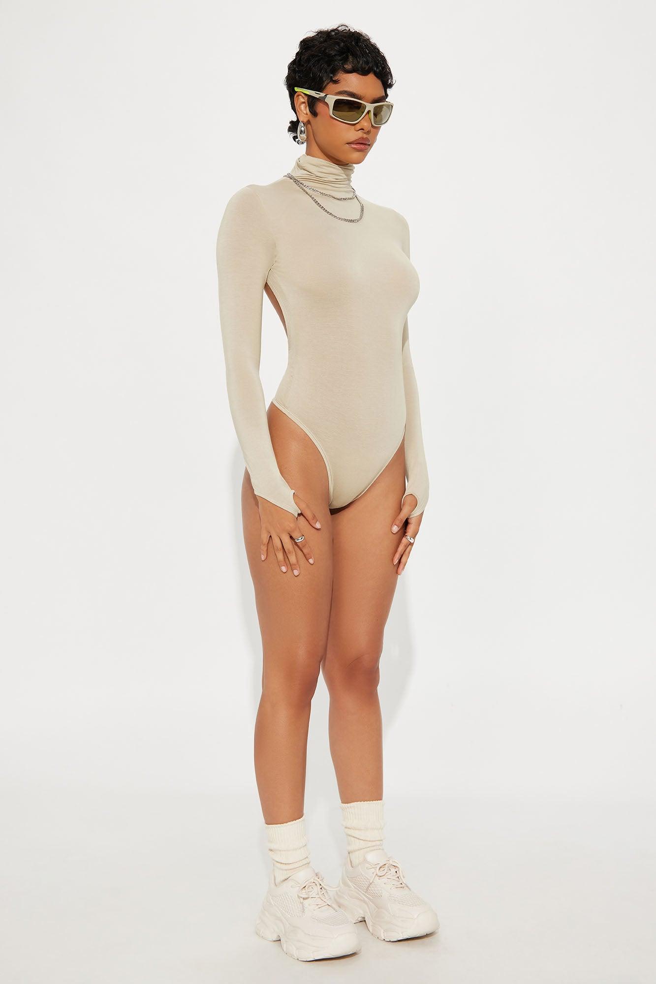 Modal Open Back Turtle Neck Bodysuit - Stone Female Product Image