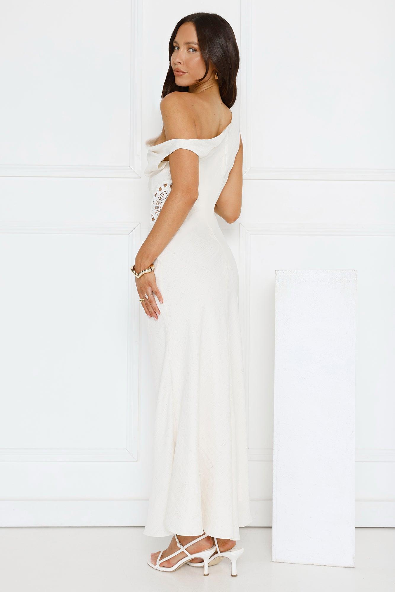 Pure Magic Linen Blend Off Shoulder Maxi Dress Cream Product Image