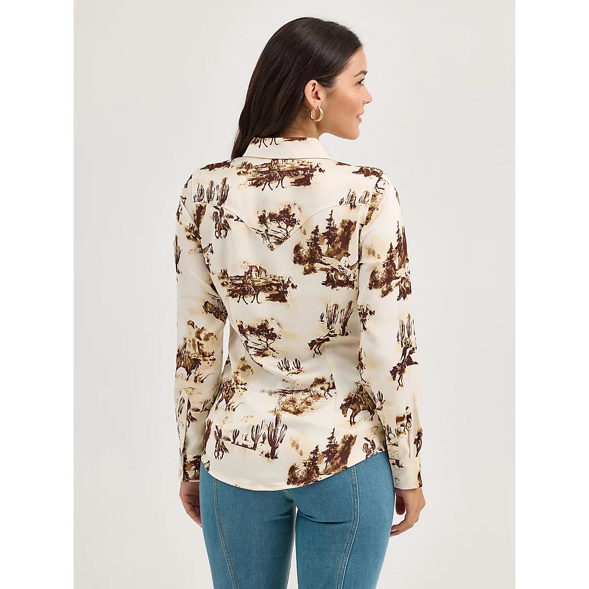 Women's Wrangler Bold Bucking Cowboy Western Snap Shirt in Cacti/Cream Product Image