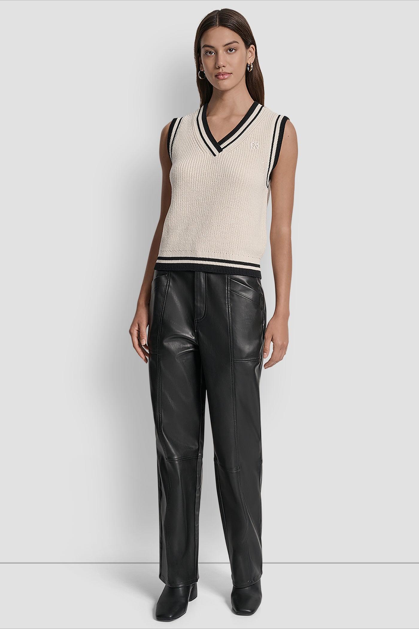 V-NECK TIPPED SLEEVELESS SWEATER Product Image