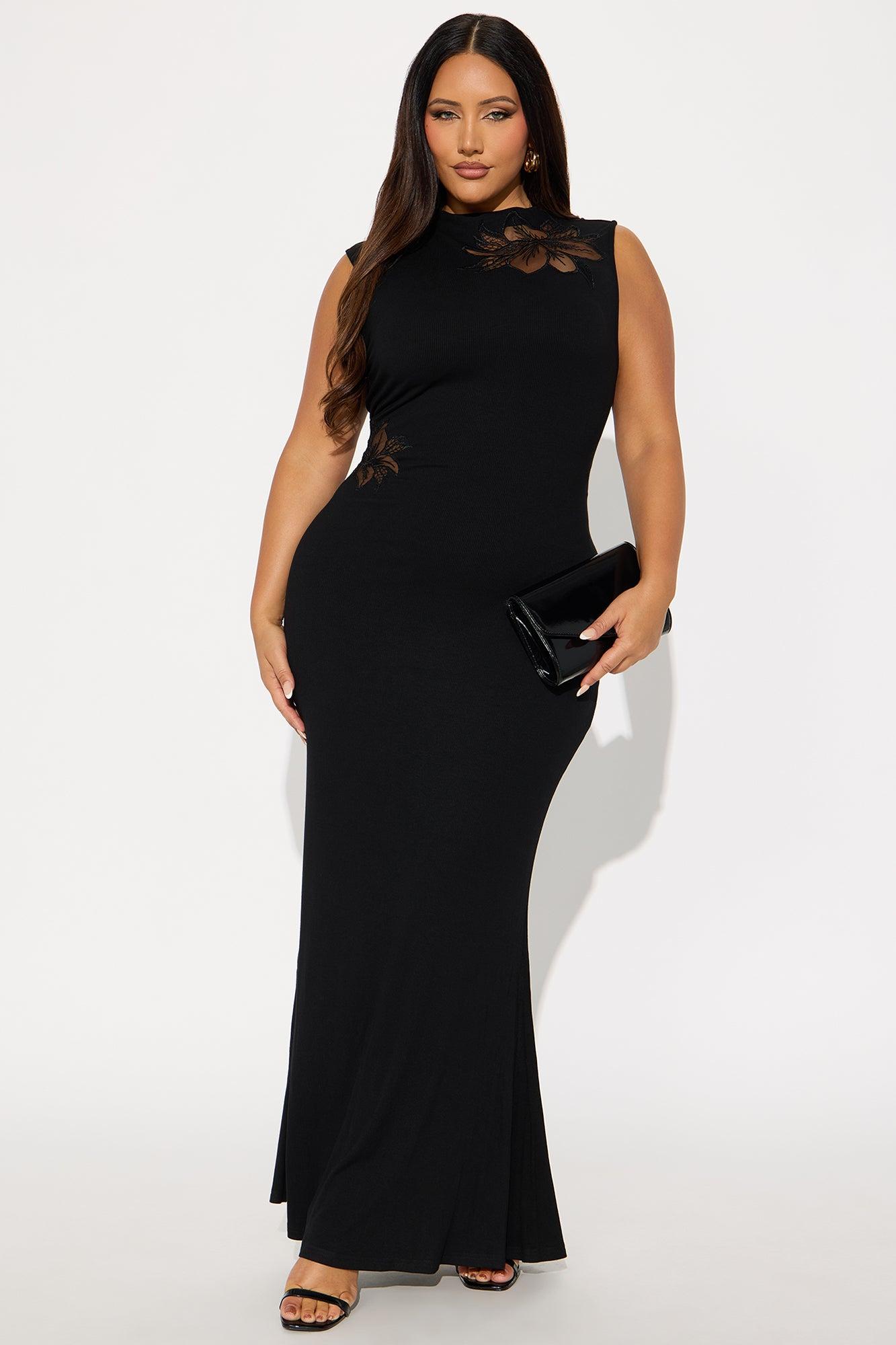 Obsidian Dreams Mock Neck Maxi Dress - Black Female Product Image