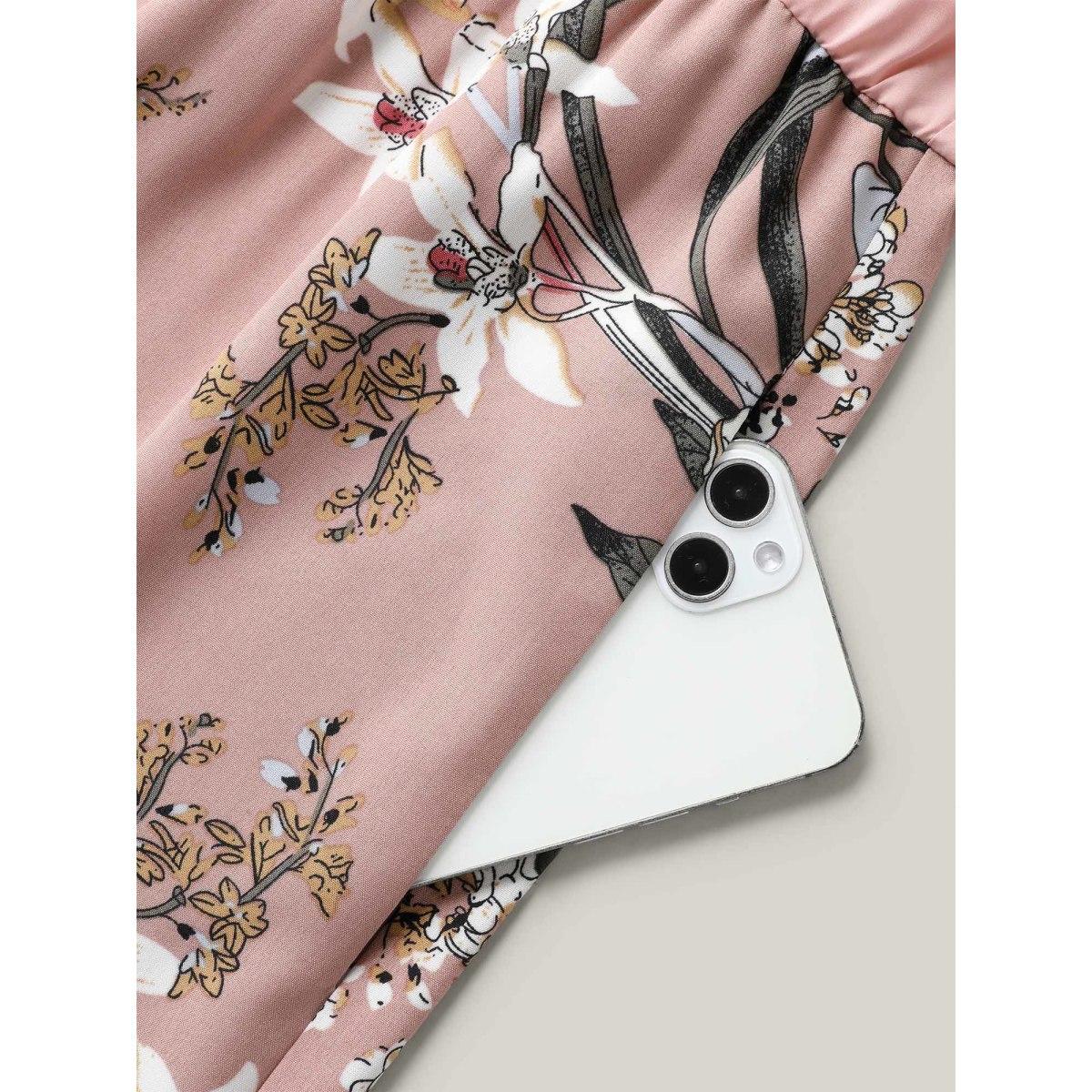 Plus Size DustyPink Large Flower Print Spliced Wide-Leg Jumpsuit Women Timeless Sleeveless U-neck Elegant Loose Jumpsuits BloomChic 12/L Product Image