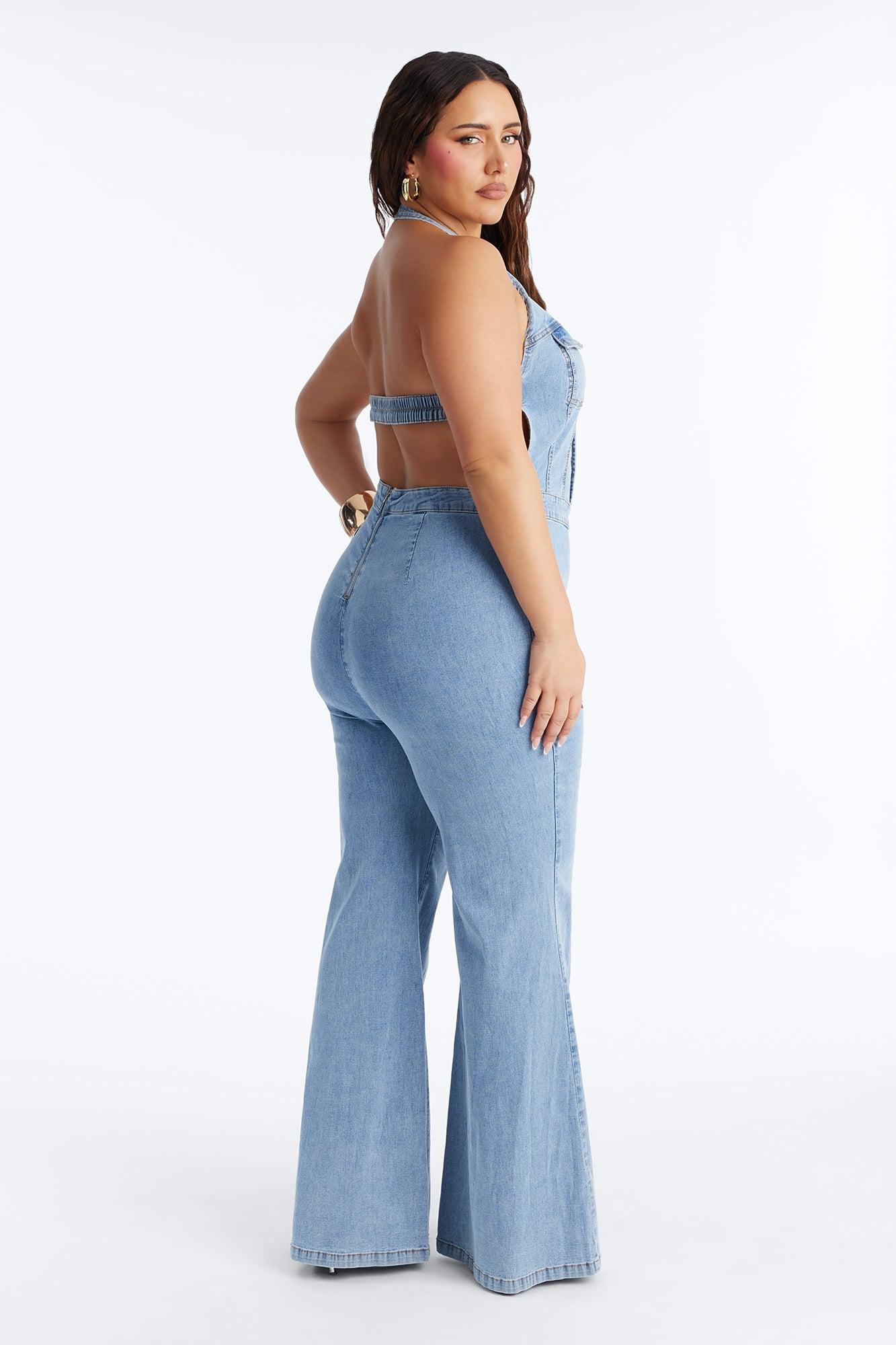 Halley Halter Denim Jumpsuit - Light Wash Female Product Image