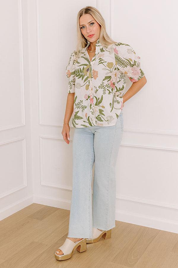 Dreaming Of Dahlias Button Up Top in Ivory Product Image