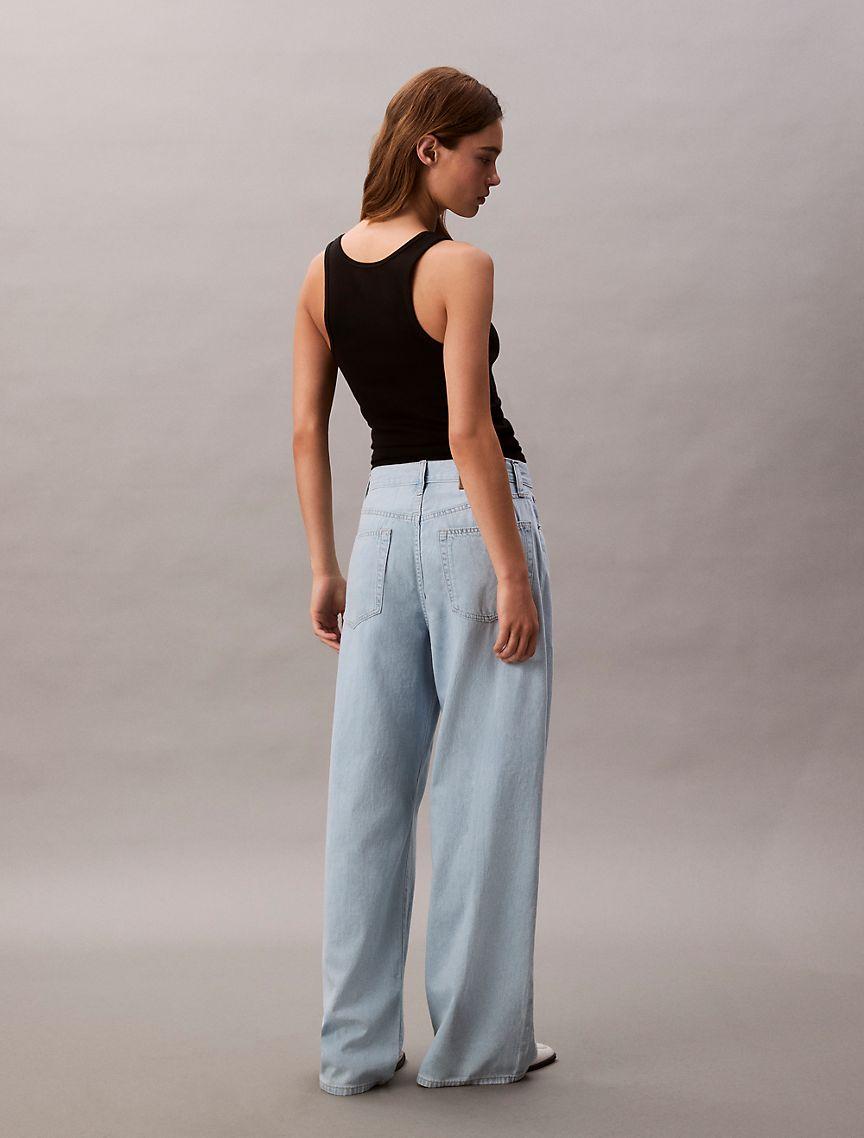 Calvin Klein Womens Linen Blend Wide Leg Jeans - Blue Product Image