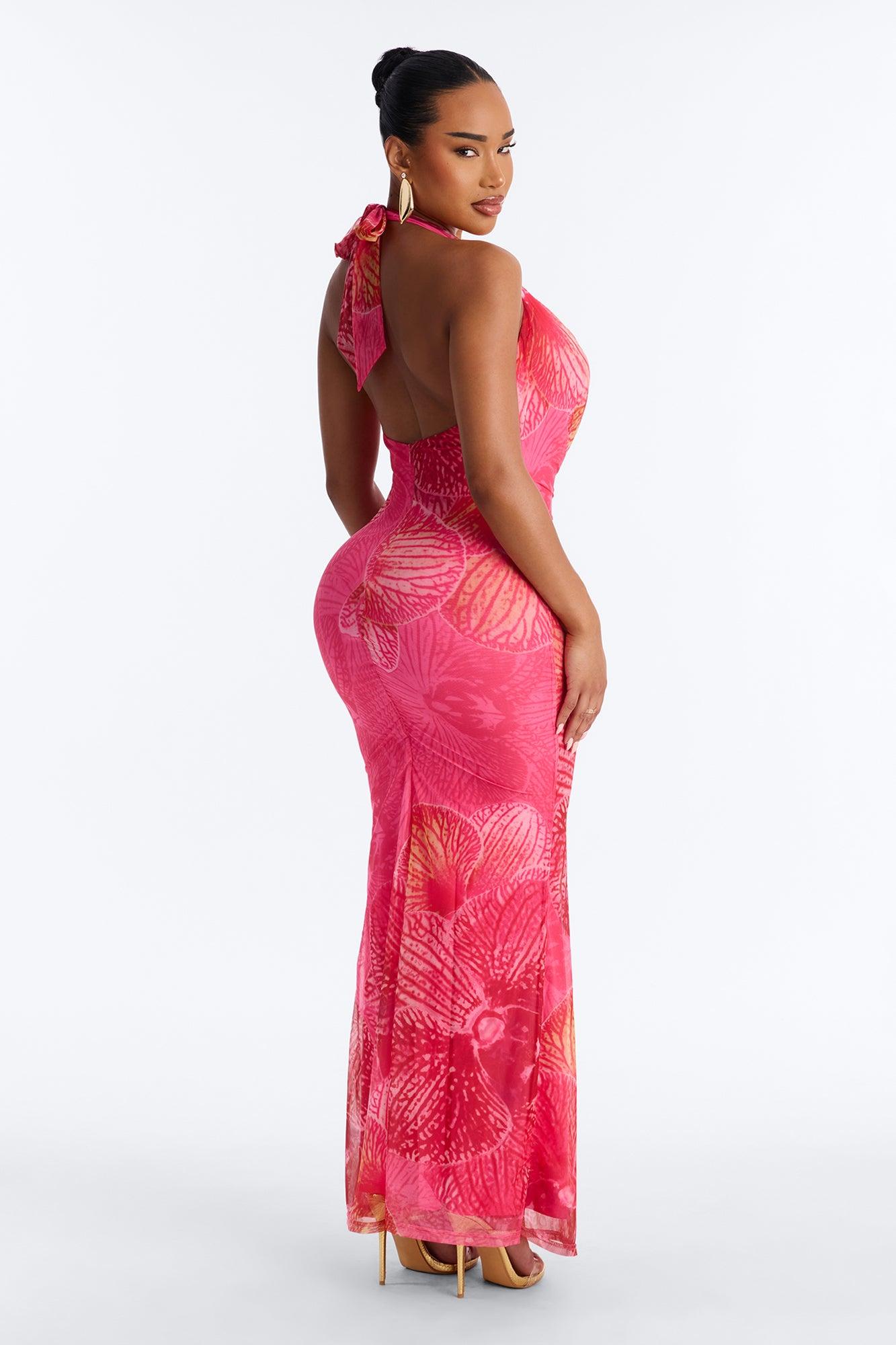 Tropic Muse Halter Mesh Maxi Dress - Pink/combo Female Product Image