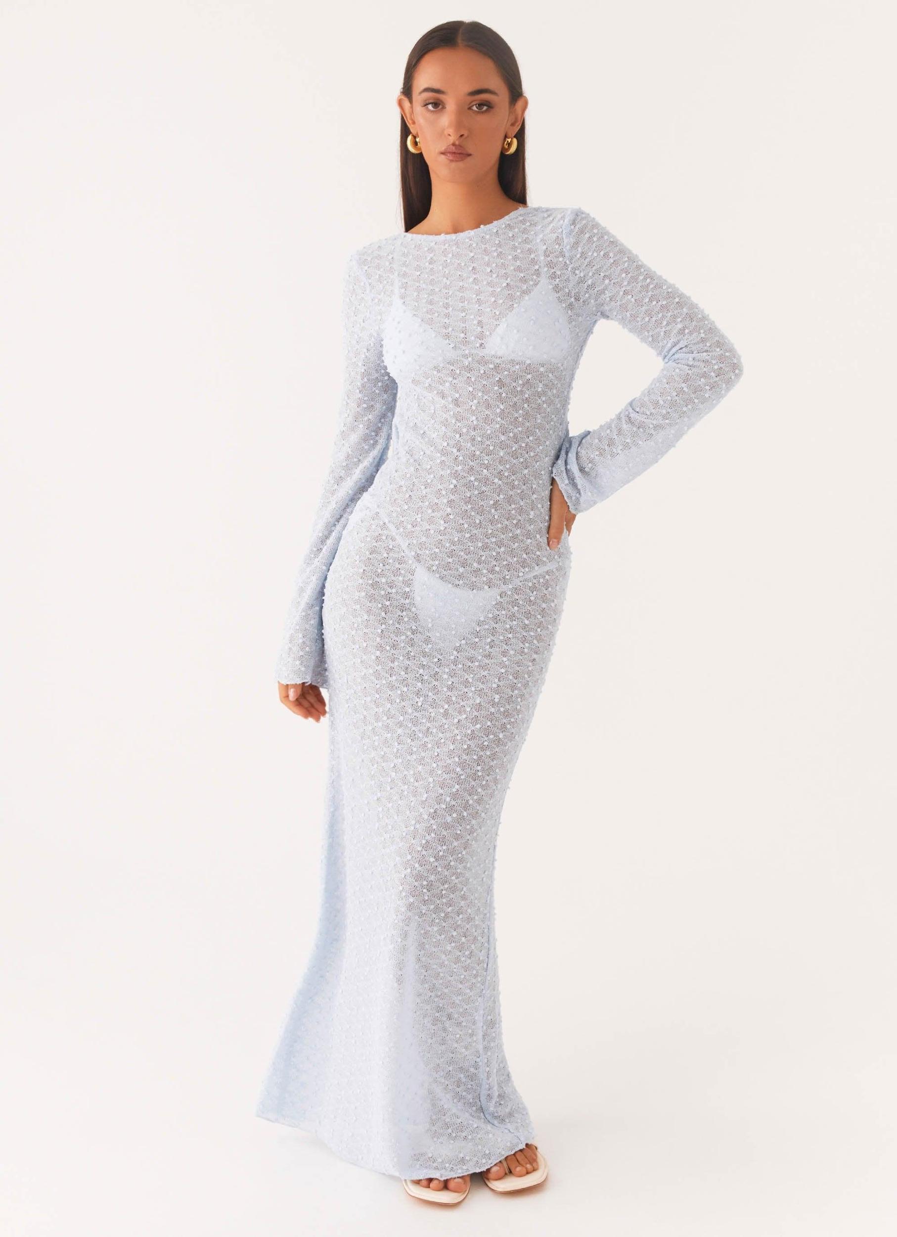 Flirty Knitted Maxi Dress - Blue Product Image