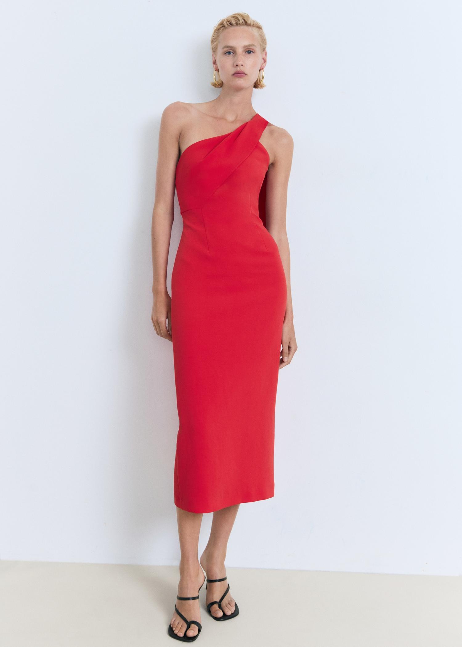 Asymmetrical bow-neck dress - Women | MANGO USA Product Image